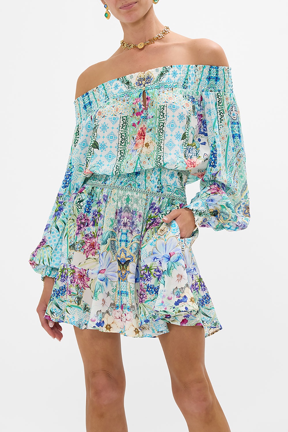 OFF SHOULDER SHORT DRESS - 5