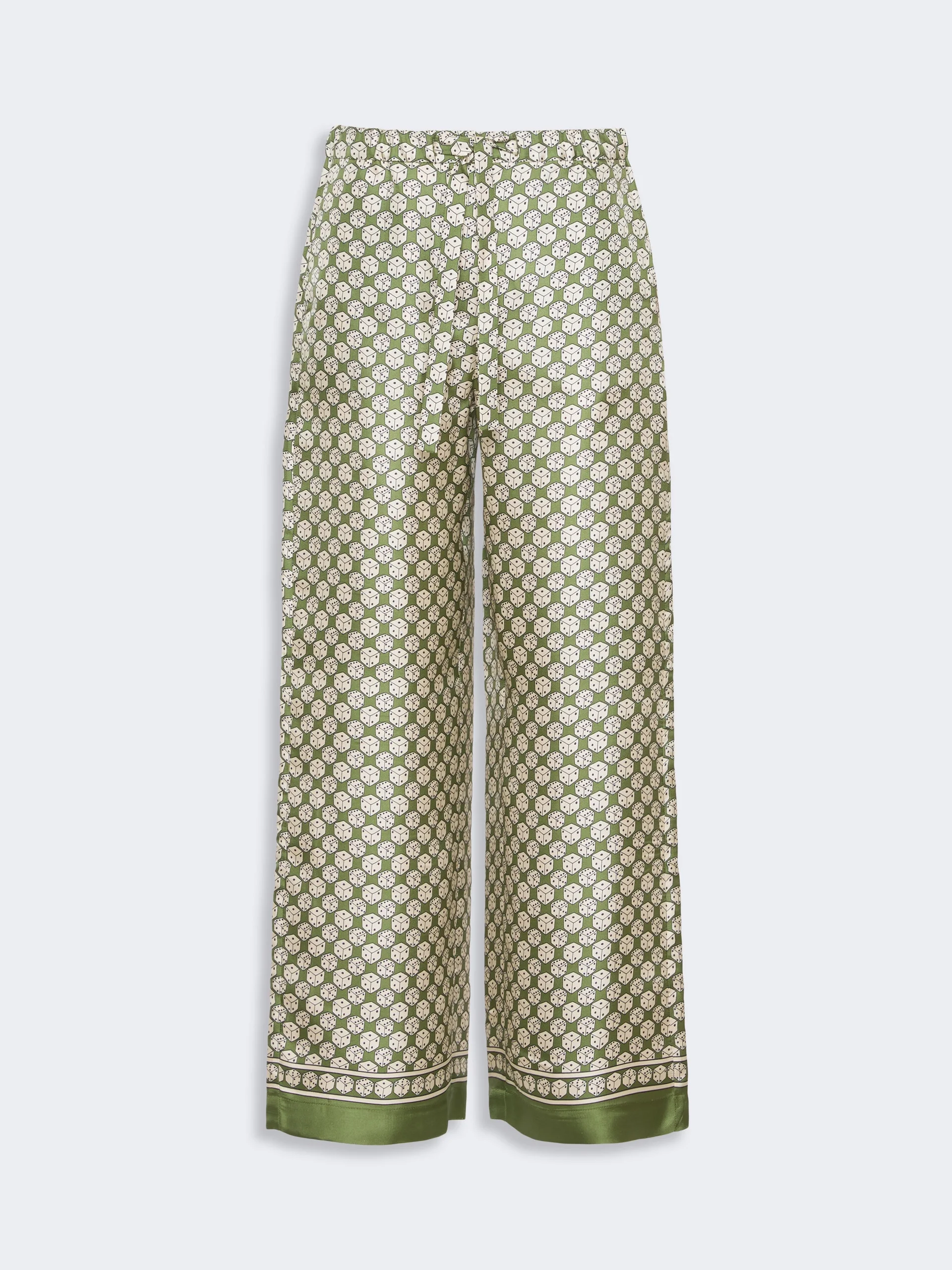 AMELIA Printed silk twill trousers with drawstring - KAKI - 1
