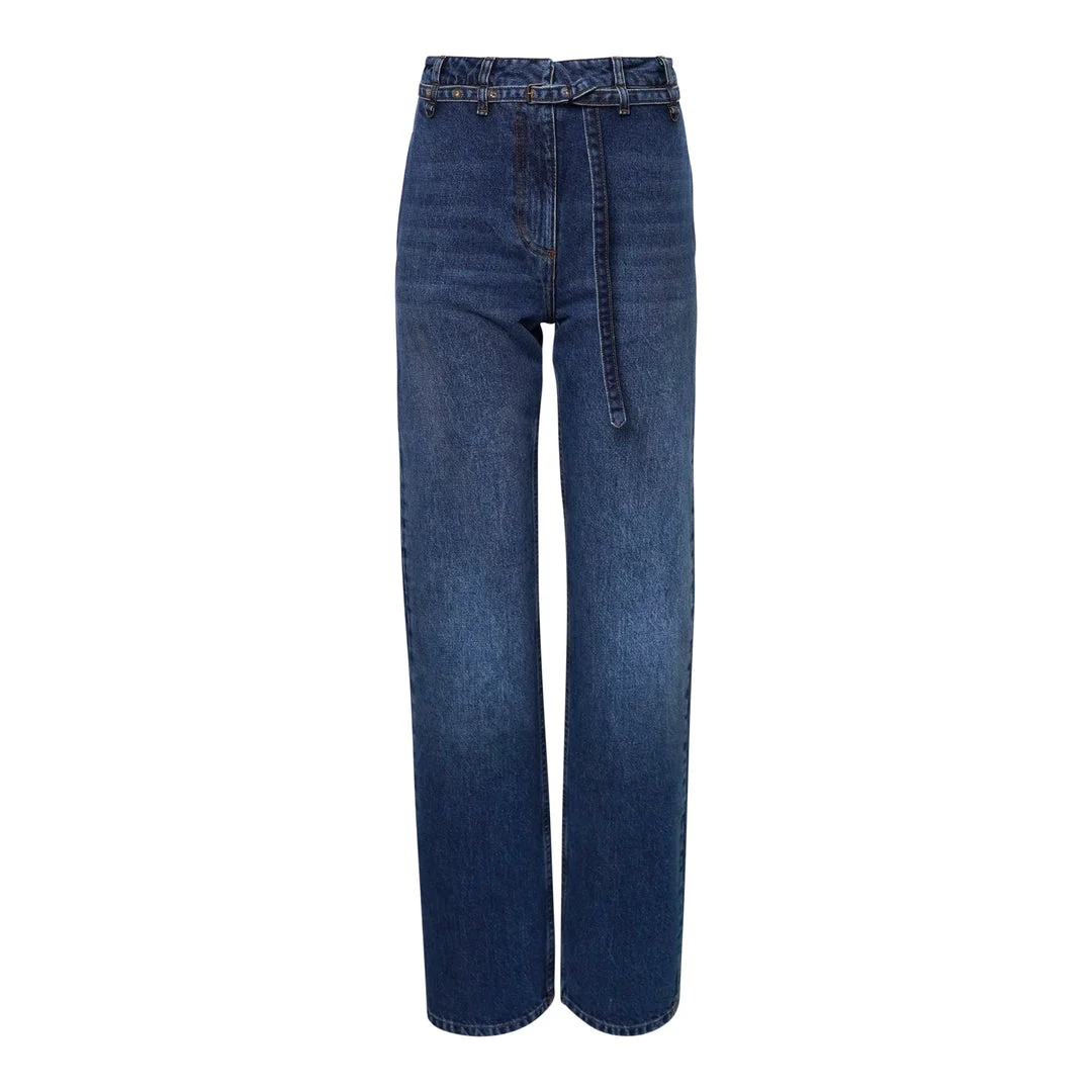 Straight Leg Belted Jeans - 1