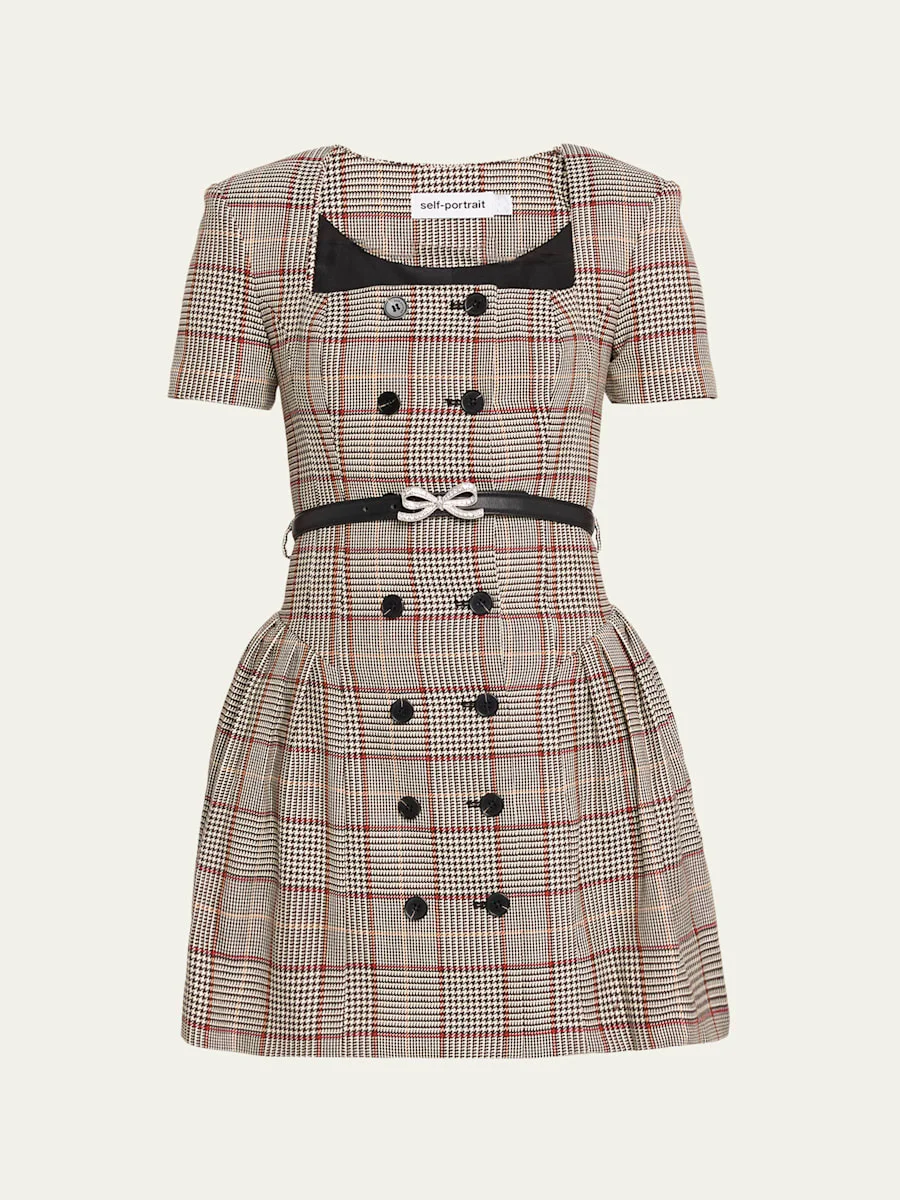 Check Short-Sleeve Mini Dress - 1