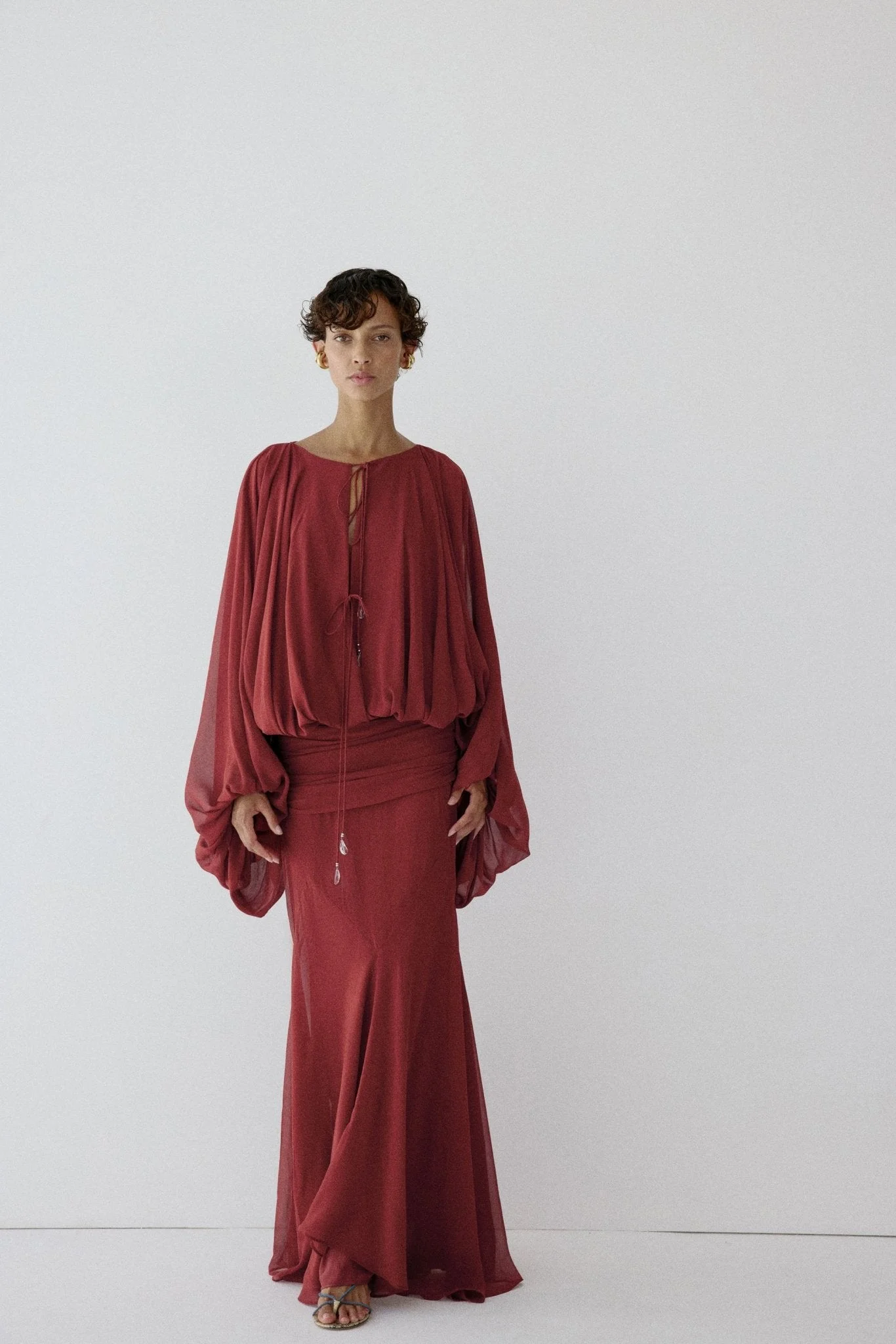 EULALIA MAXI DRESS IN BURNT RED CHIFFON - 1