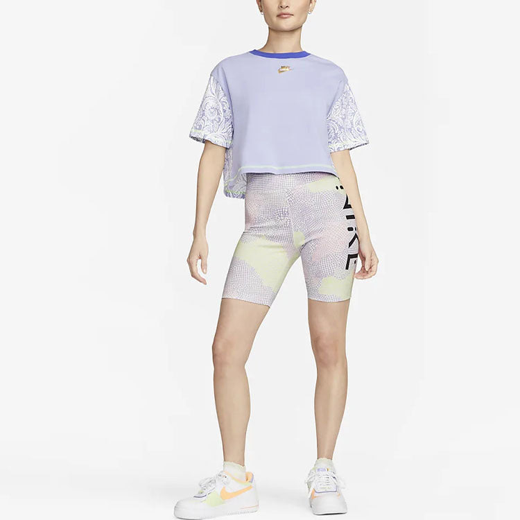 (WMNS) Nike x Serena Williams Design Crew High-waisted Printed Biker Shorts (Asia Sizing) 'Purple Ye - 3