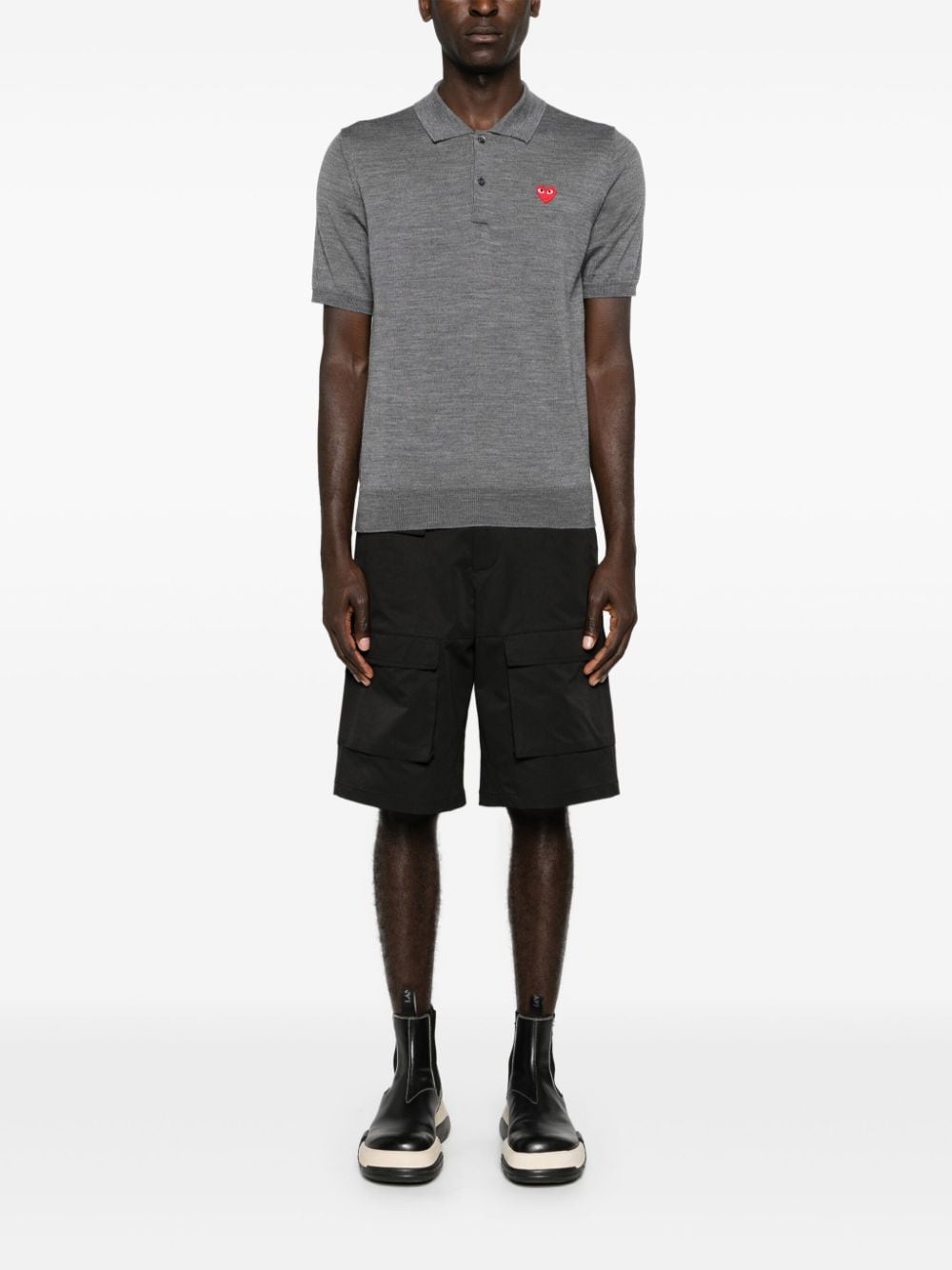heart-patch wool polo shirt - 2