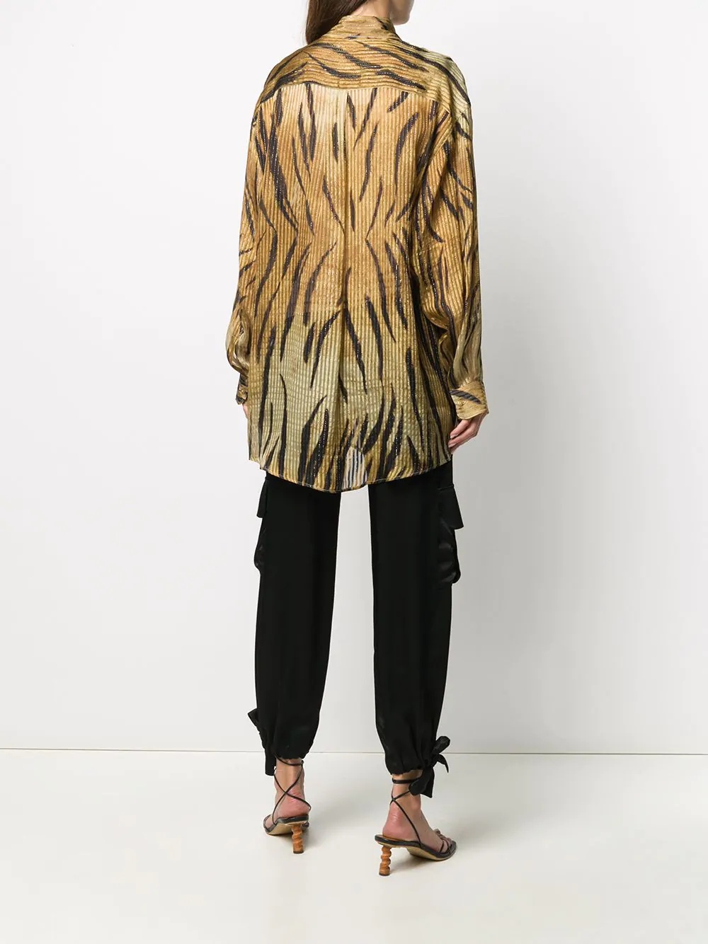 pleated tiger print shirt - 4