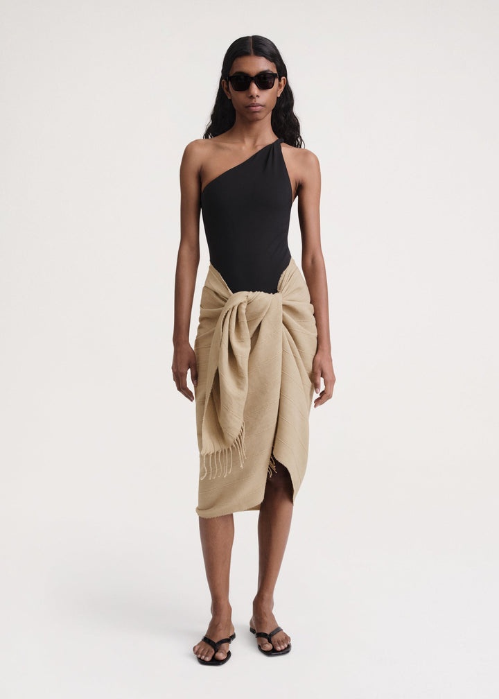 Striped linen cotton sarong overcast beige - 3
