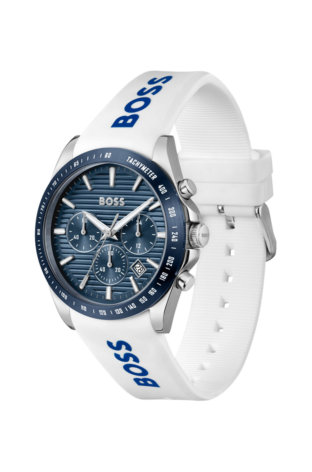 GROOVED-DIAL CHRONOGRAPH WATCH WITH SILICONE LOGO STRAP - 2