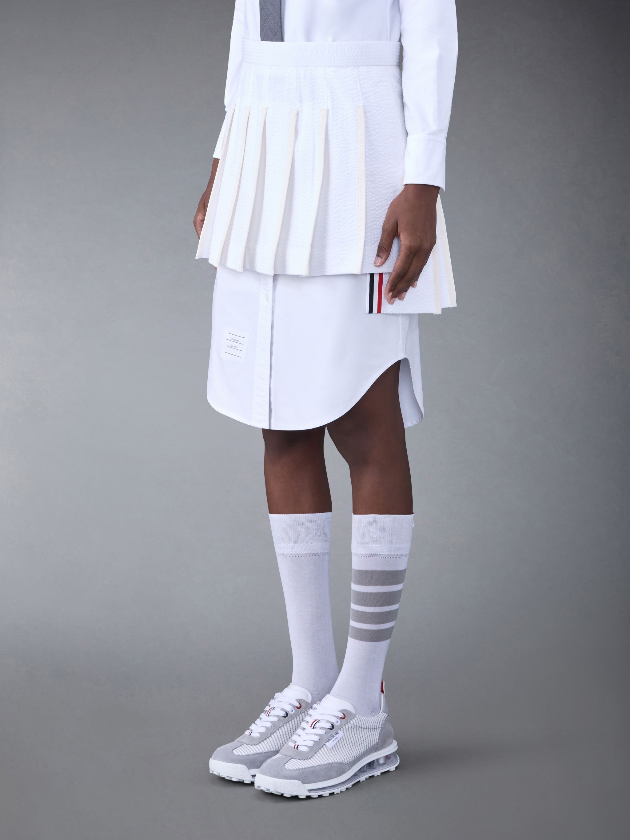 Cotton Seersucker Tipping Pleated Mini Skirt - 2