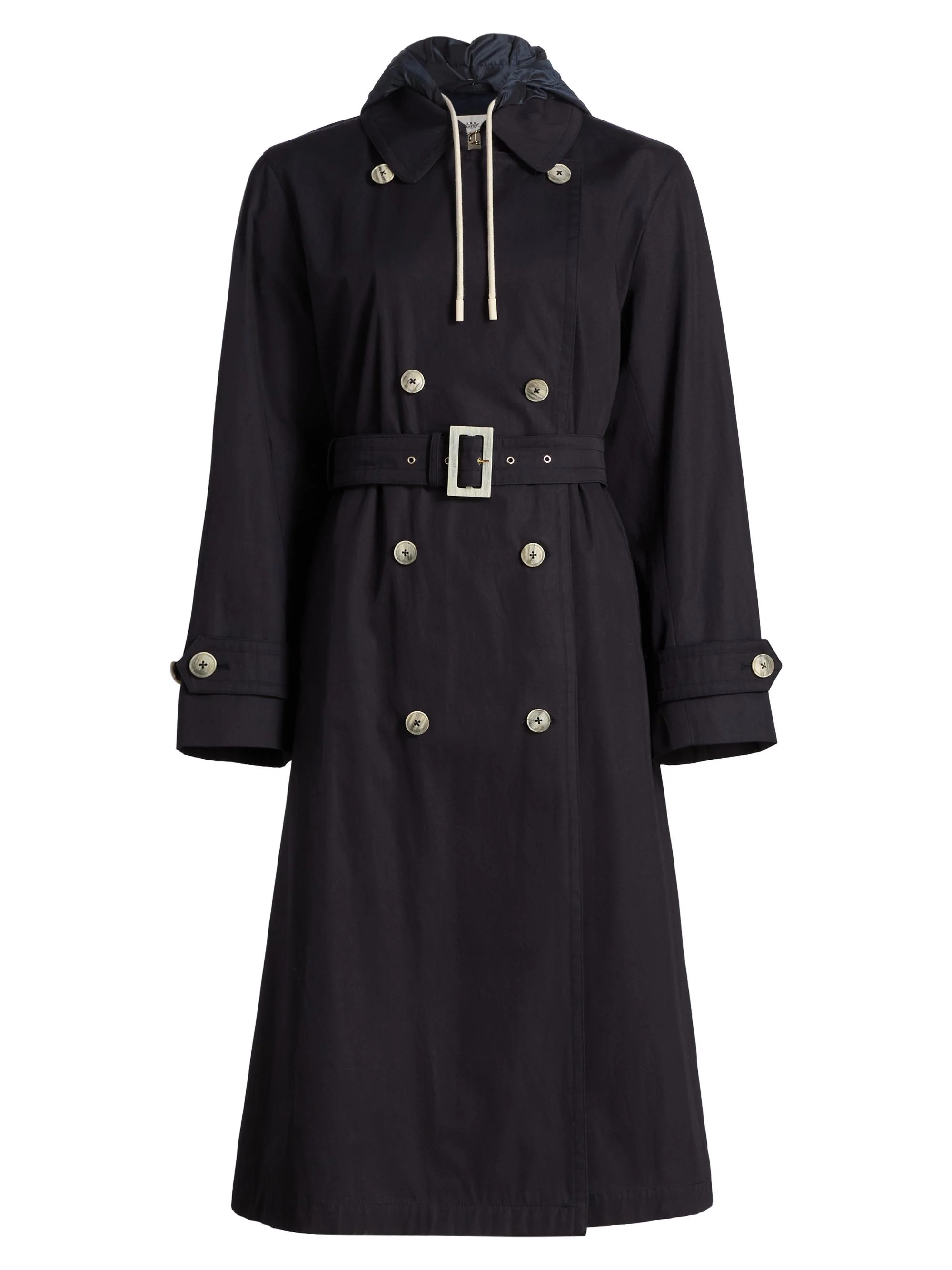 Women's Techno Taffeta Hooded Trench Coat - Navy - 1