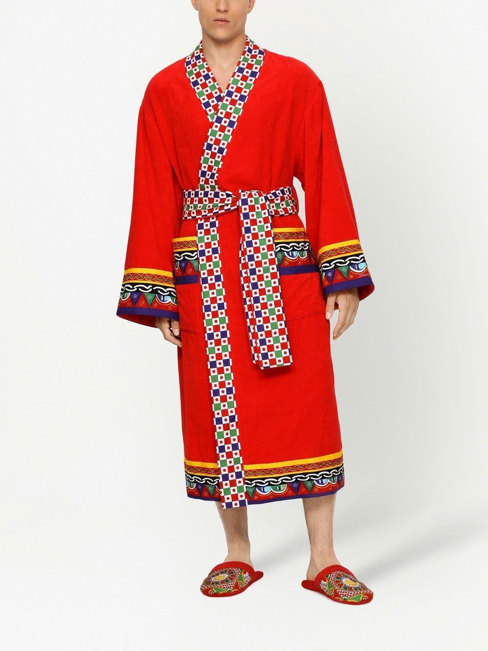 Carretto Siciliano printed trim bathrobe - 2