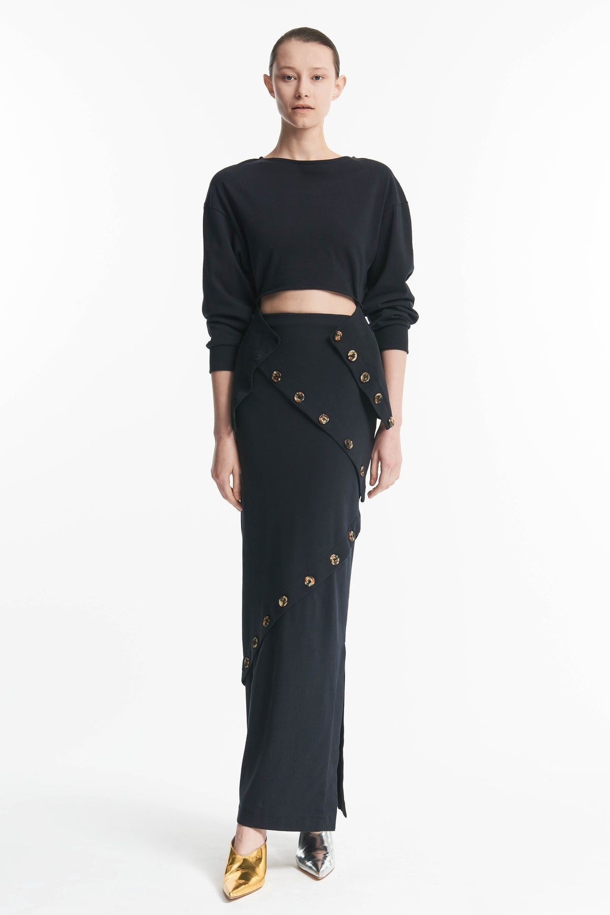 FITTED JERSEY MAXI SKIRT BLACK - 1