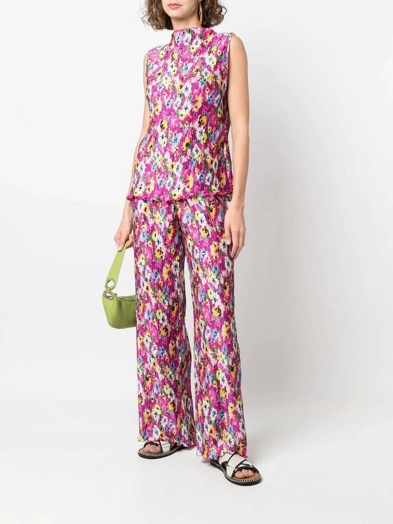 MSGM pleated floral-print trousers outlook