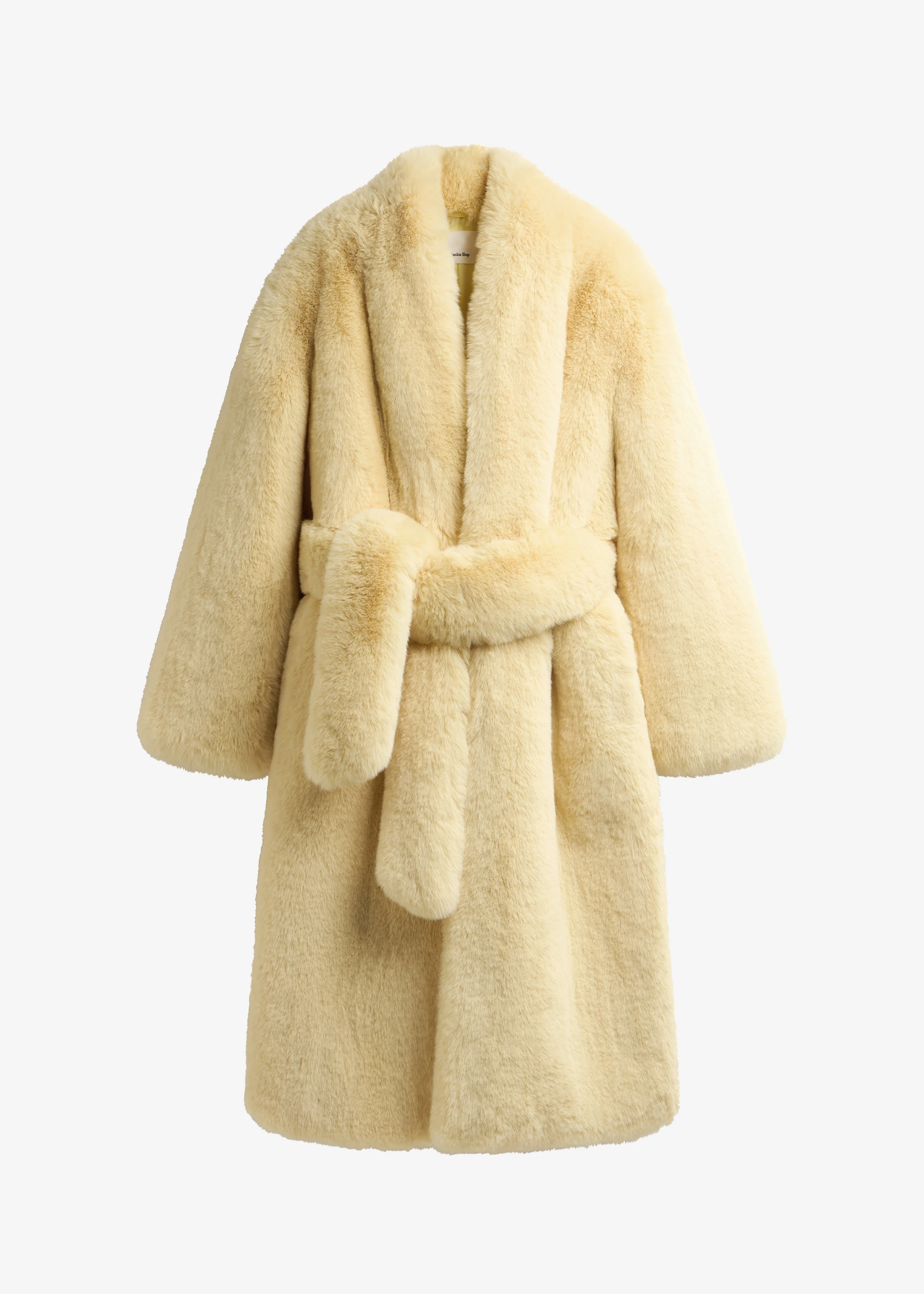 Destiny Padded Faux Fur Coat - Pale Yellow - 1