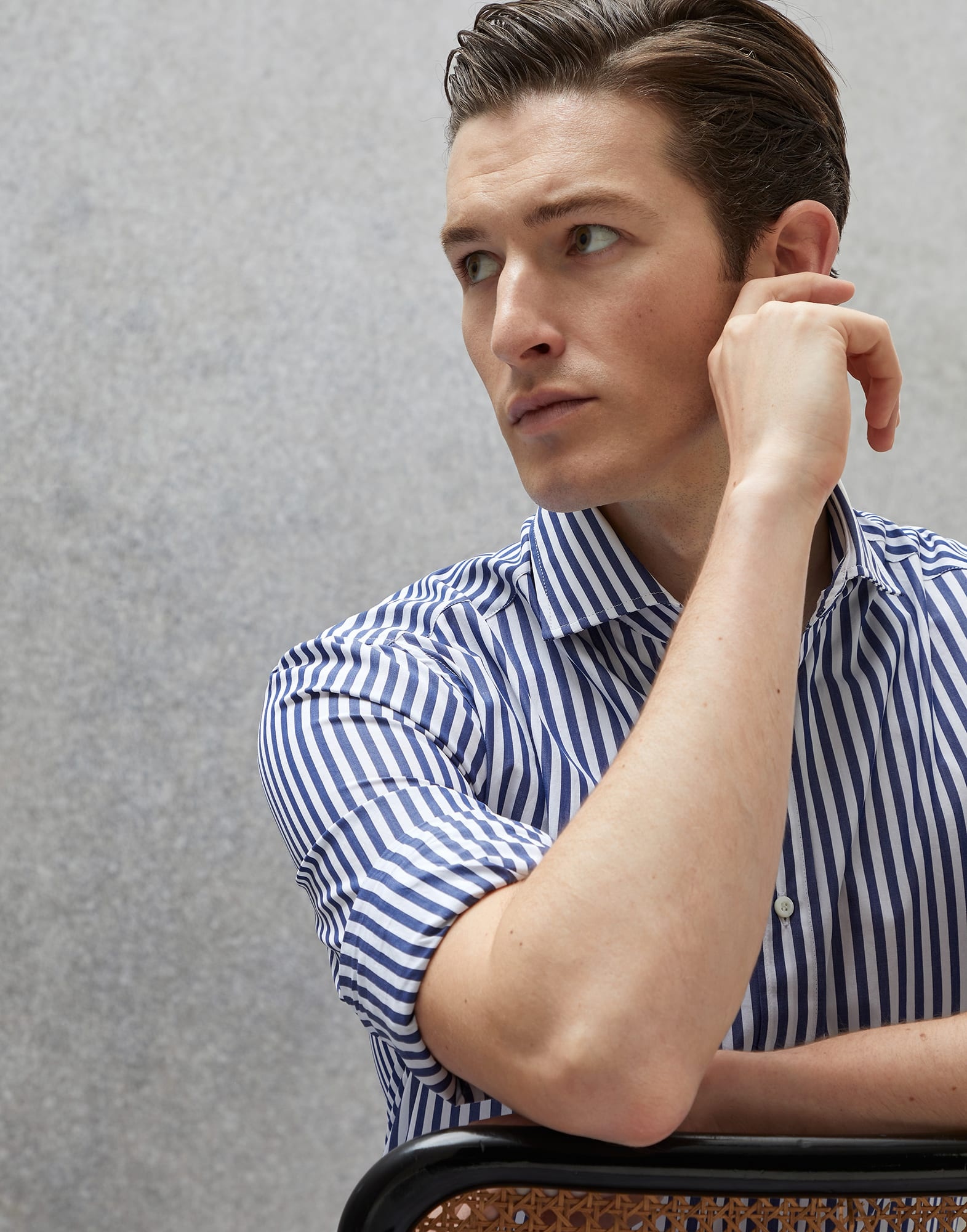 Striped poplin basic fit shirt with spread collar - 3