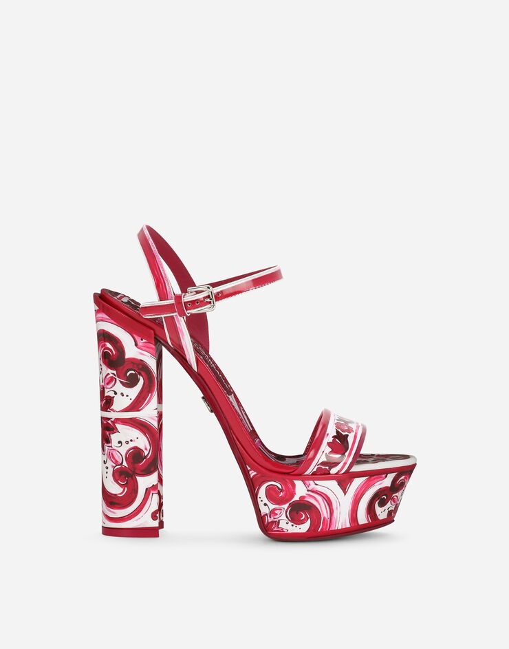 Printed polished calfskin platform sandals - 1