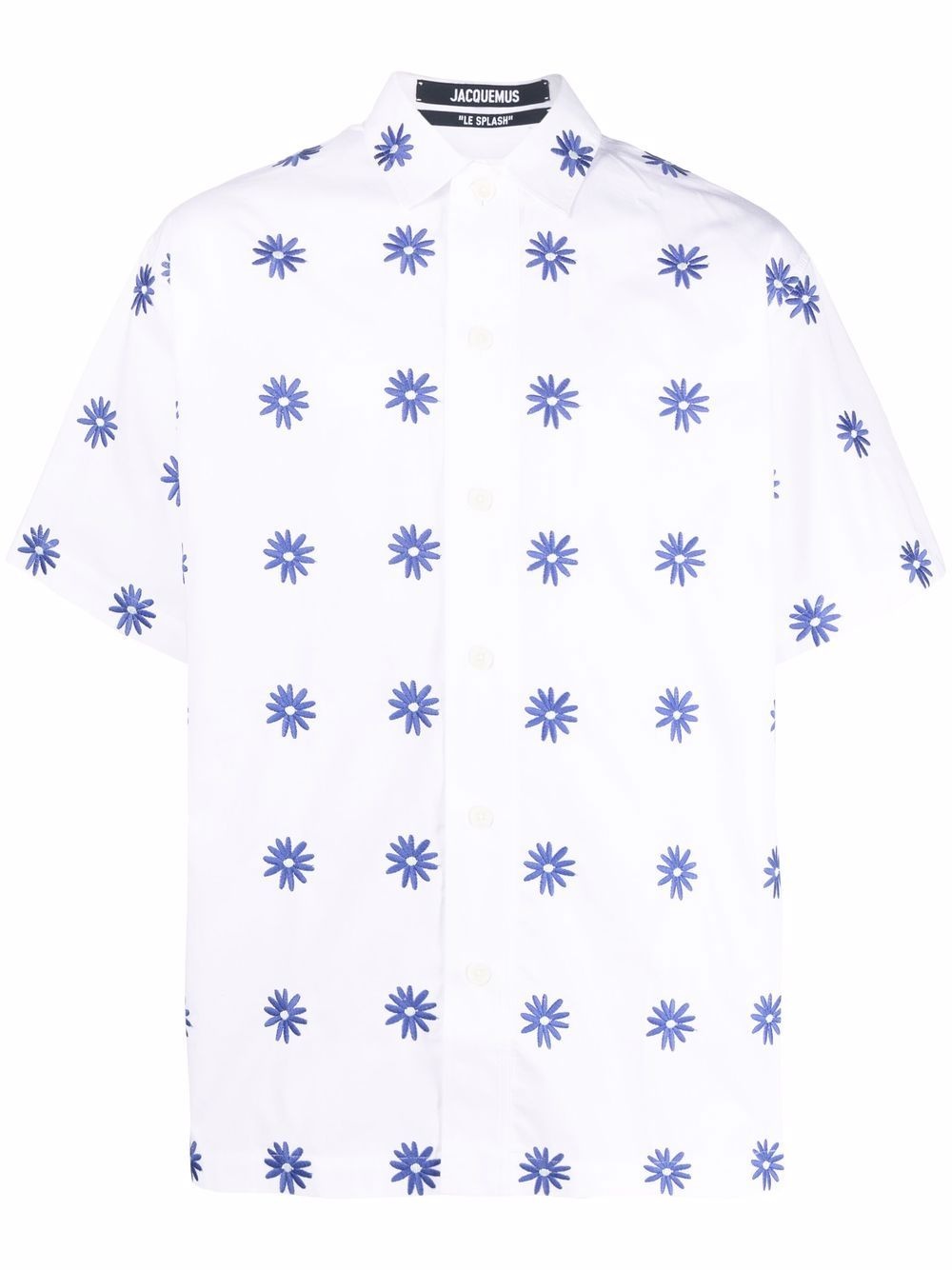 floral-embroidered short-sleeved shirt - 1