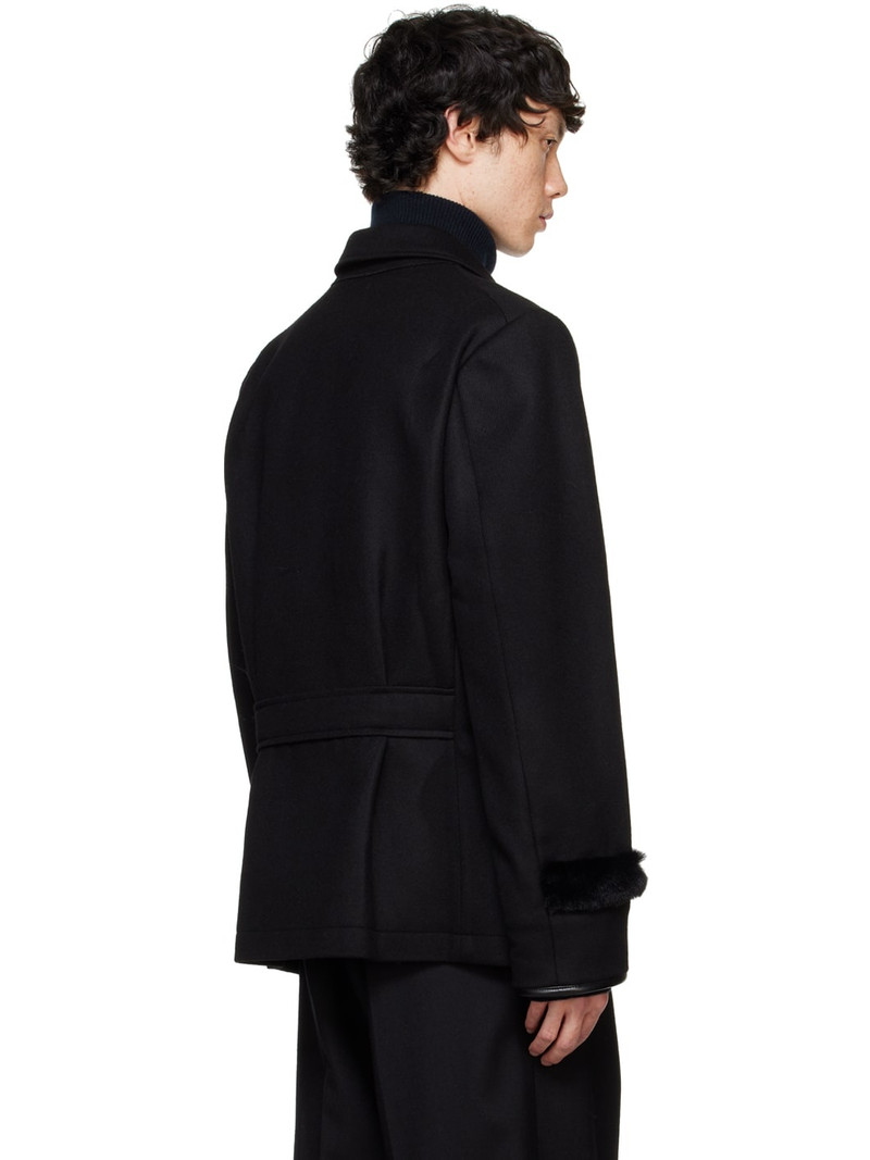 Black Wool & Faux-Fur Peacoat 3