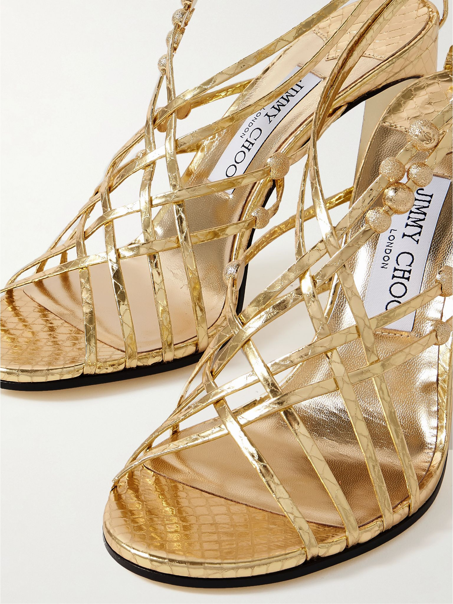 Felice 95 embellished metallic snake-effect leather sandals Shiny gold - 4