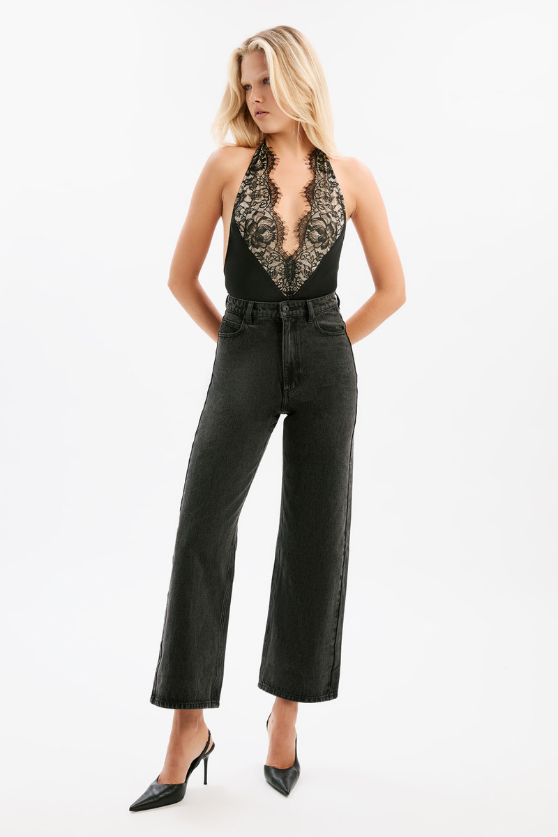 BARDOT Cindy Wide Full Leg Jeans In Washed Black outlook