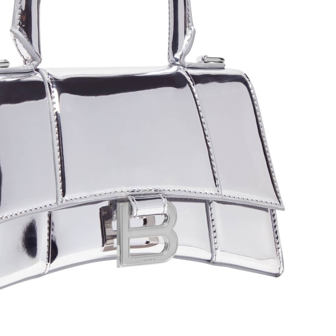 Mini Hourglass Top Handle Bag Silver Mirror