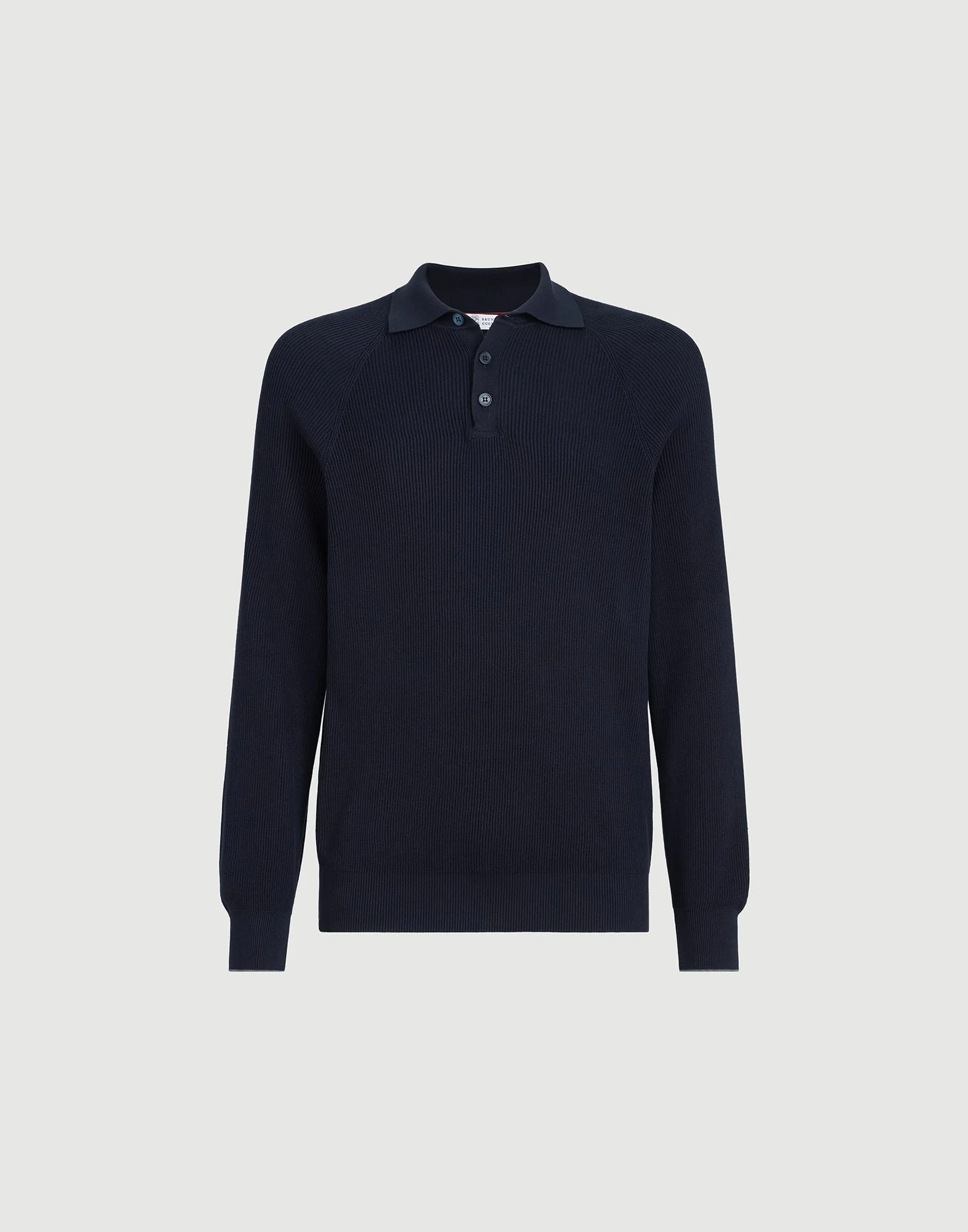 Cotton English rib knit polo with long raglan sleeves - 1