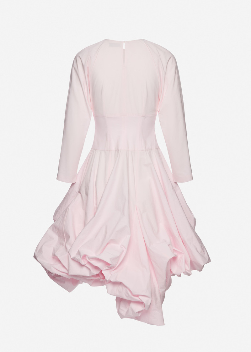 Long-sleeve cotton midi dress with adjustable skirt in pink 2