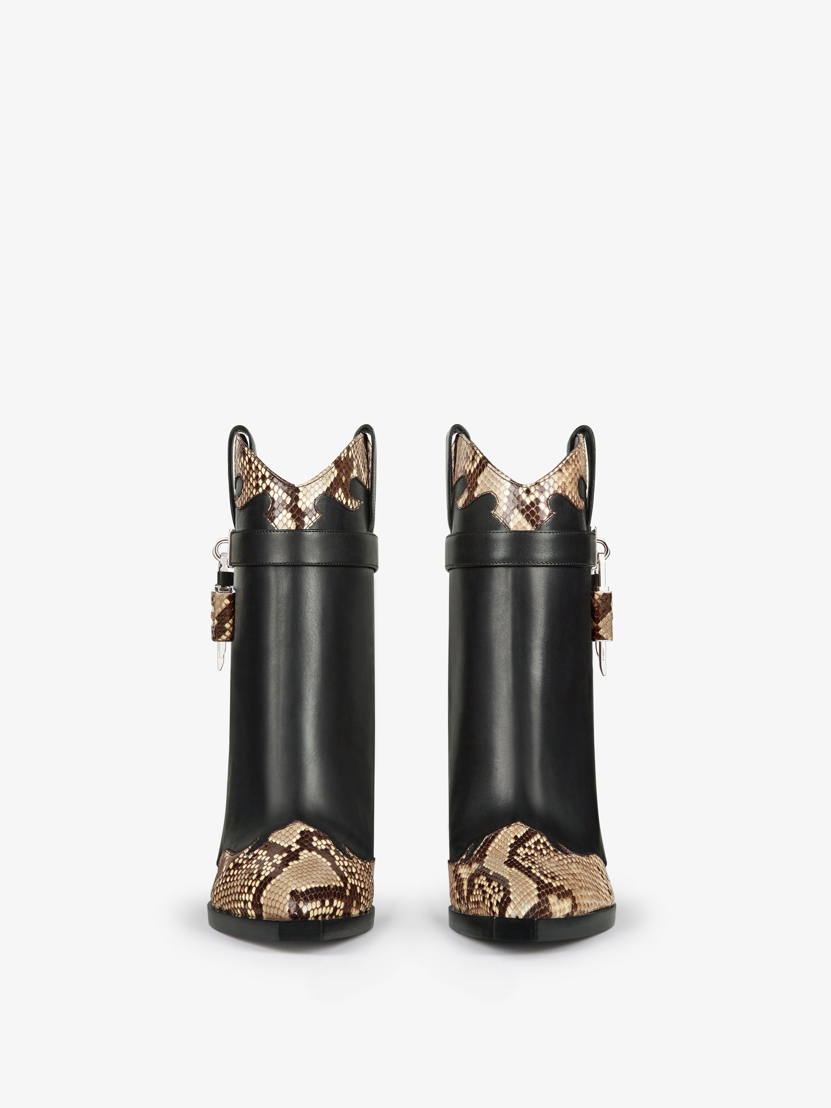 SHARK LOCK COWBOY ANKLE BOOTS IN LEATHER AND PYTHON - 3