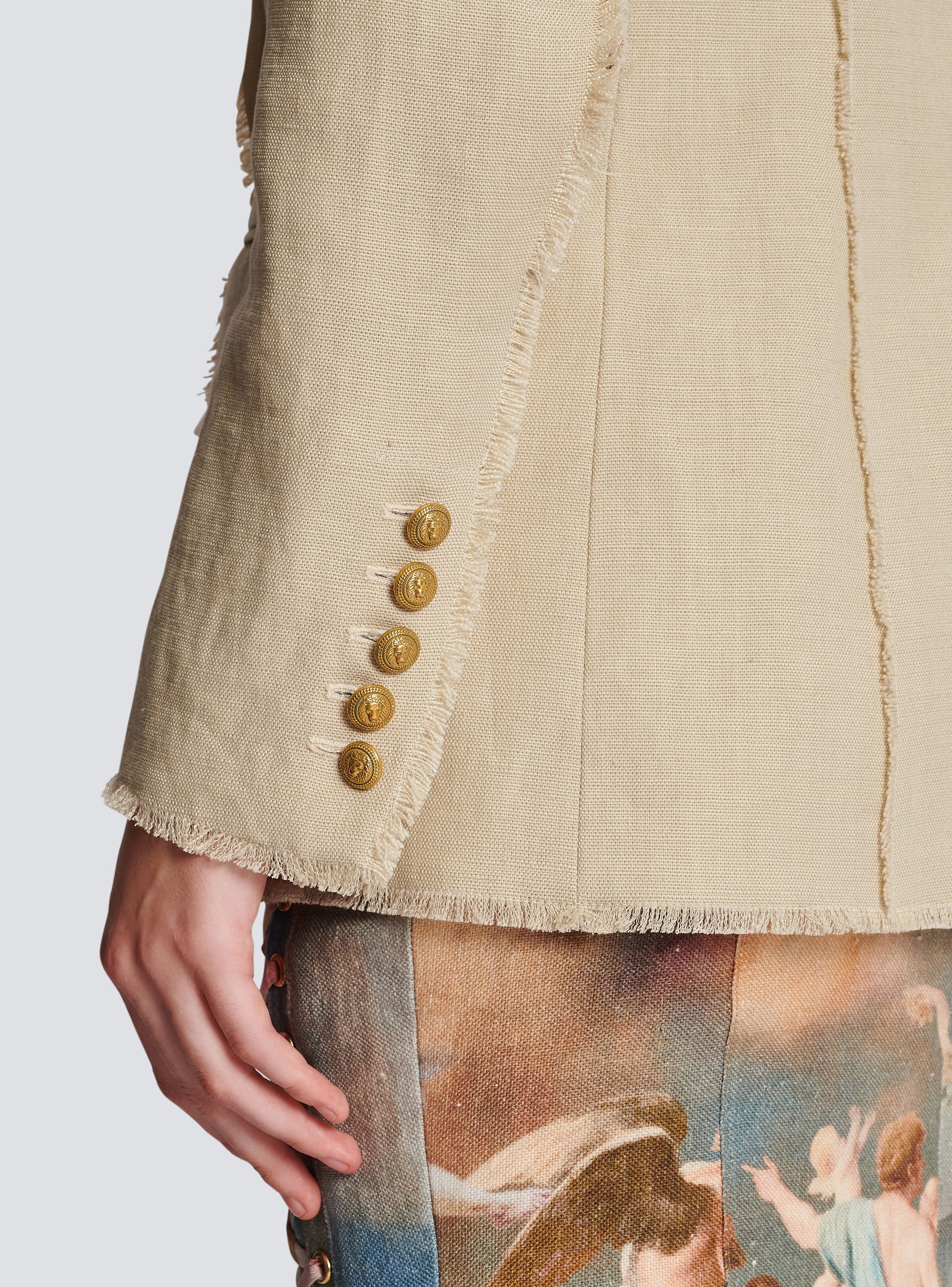 Fringed linen jacket with shawl collar - 8