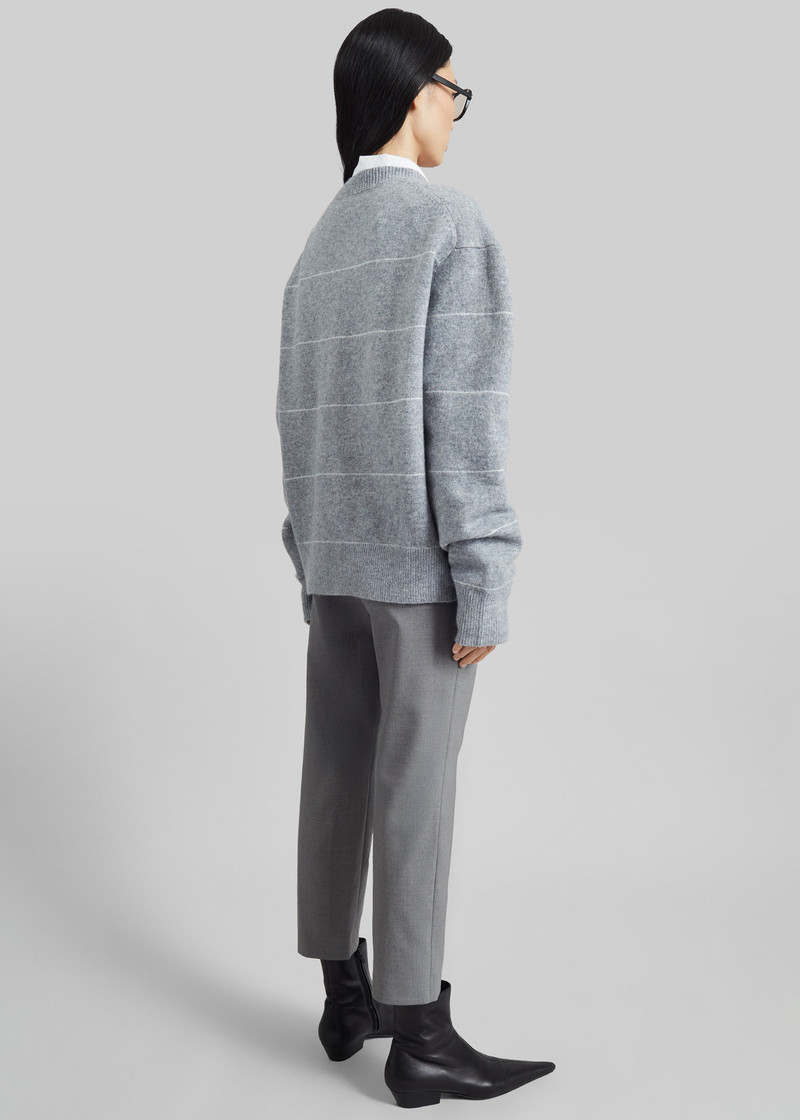 Stenvad Crewneck Cardigan - Grey/White Stripe 7