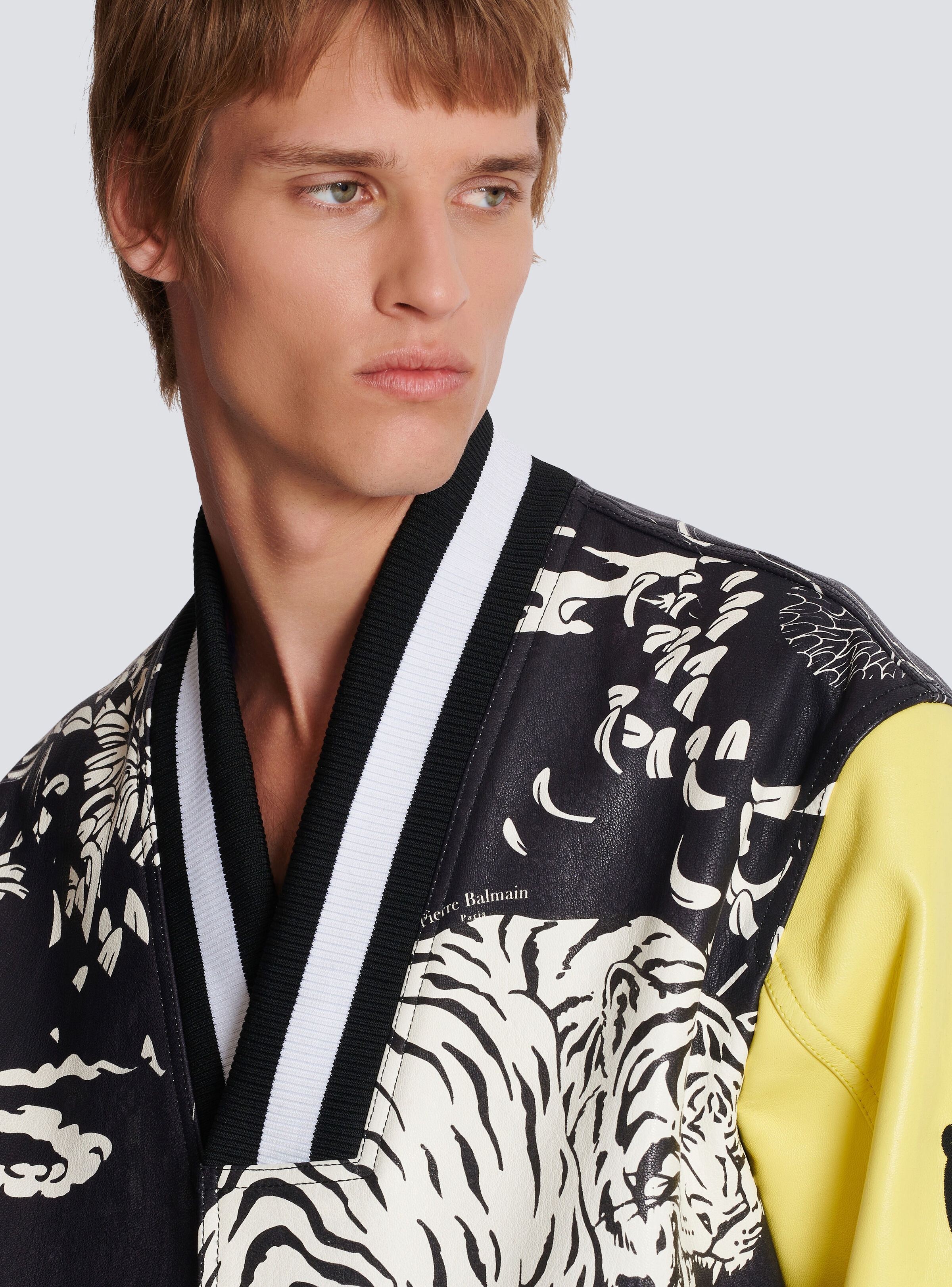 Leather varsity jacket with Tiger print - 9