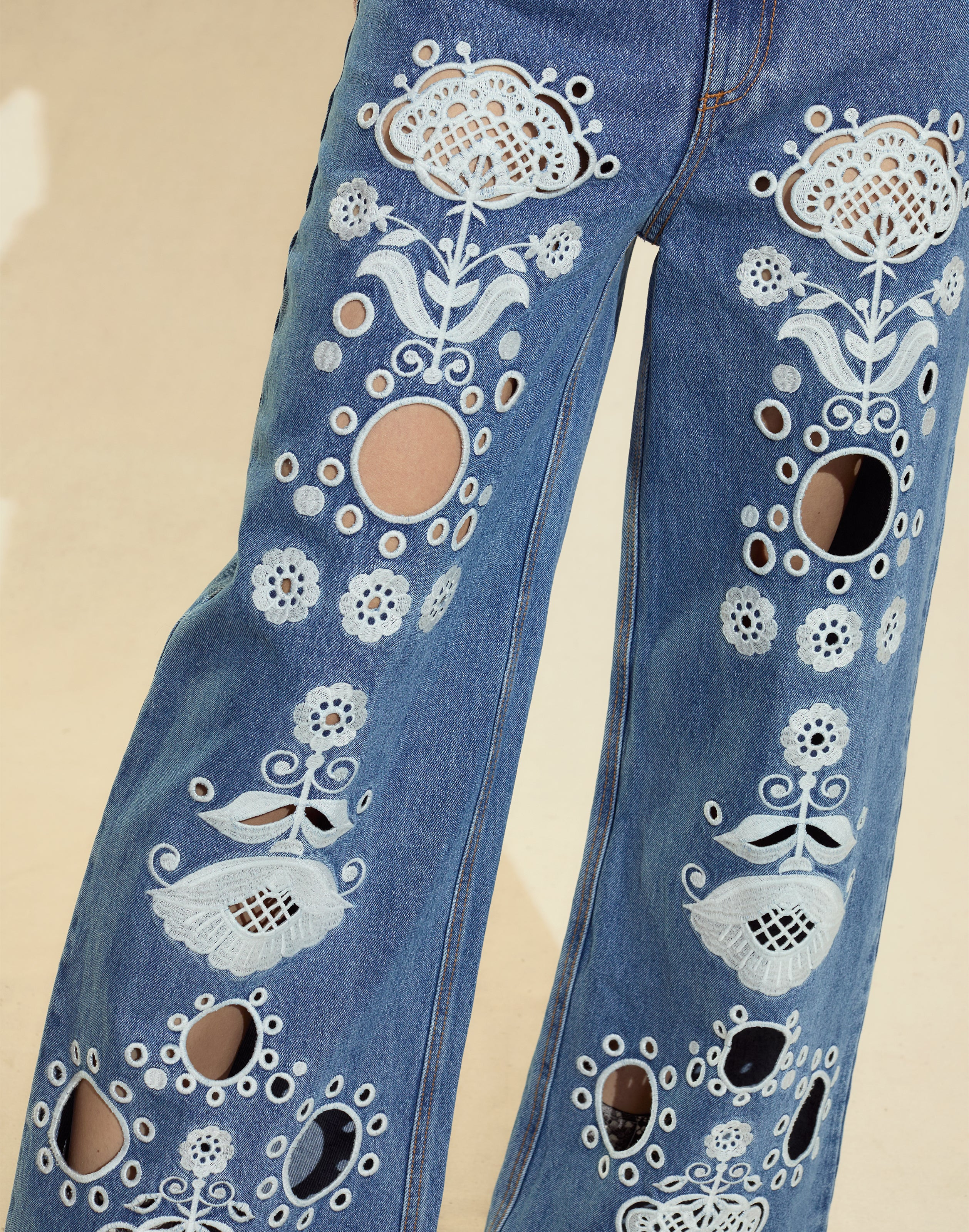 Embroidered Wide-leg Jean - 5