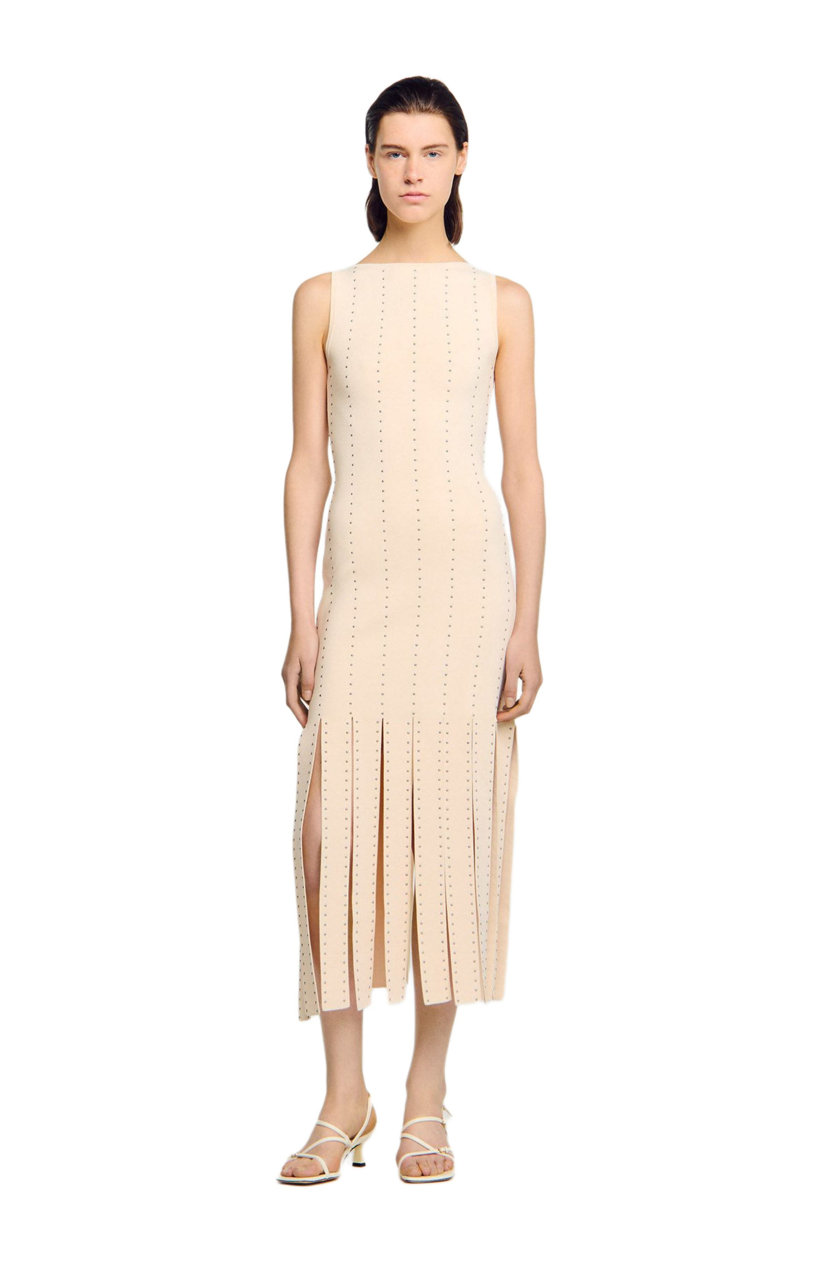 SANDRO Fringed knit maxi dress in Ecru at Nordstrom - 6