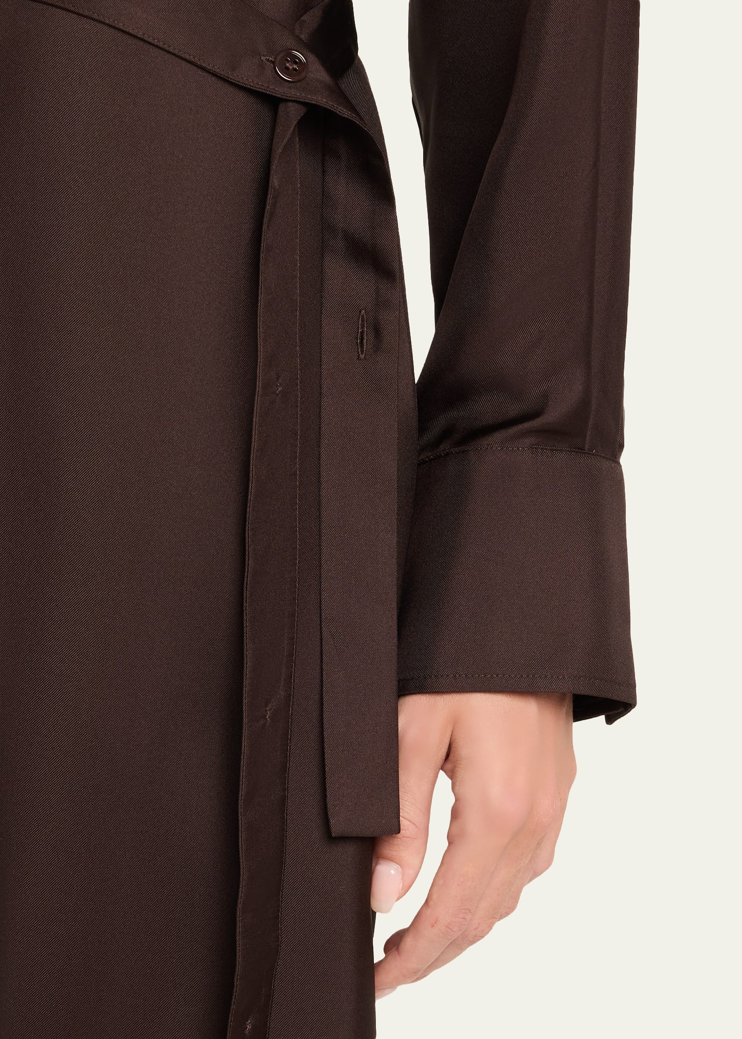 Long-Sleeve Deconstructed Silk Wrap Dress - 5