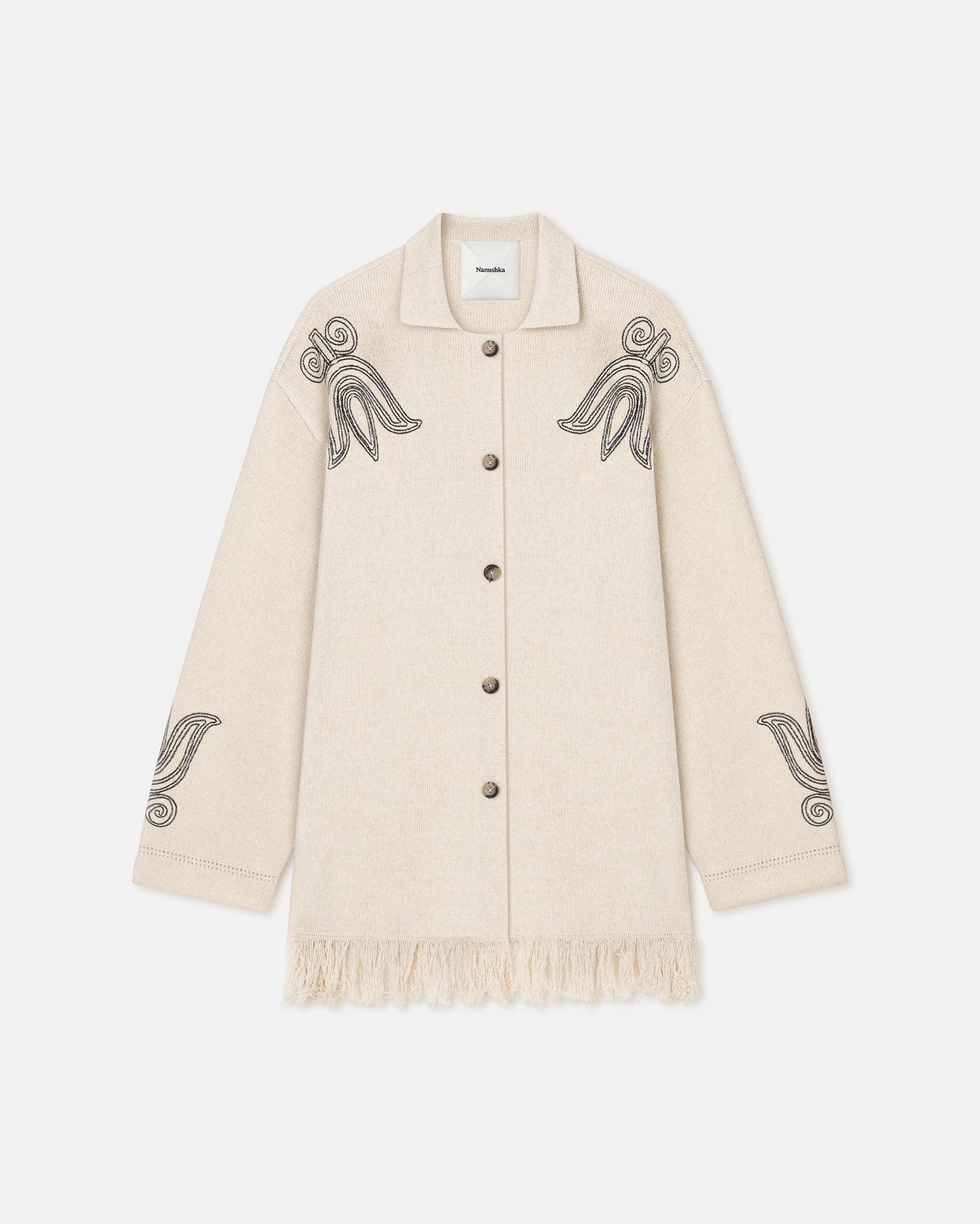 Embroidered Textured-Linen Cardigan - 1