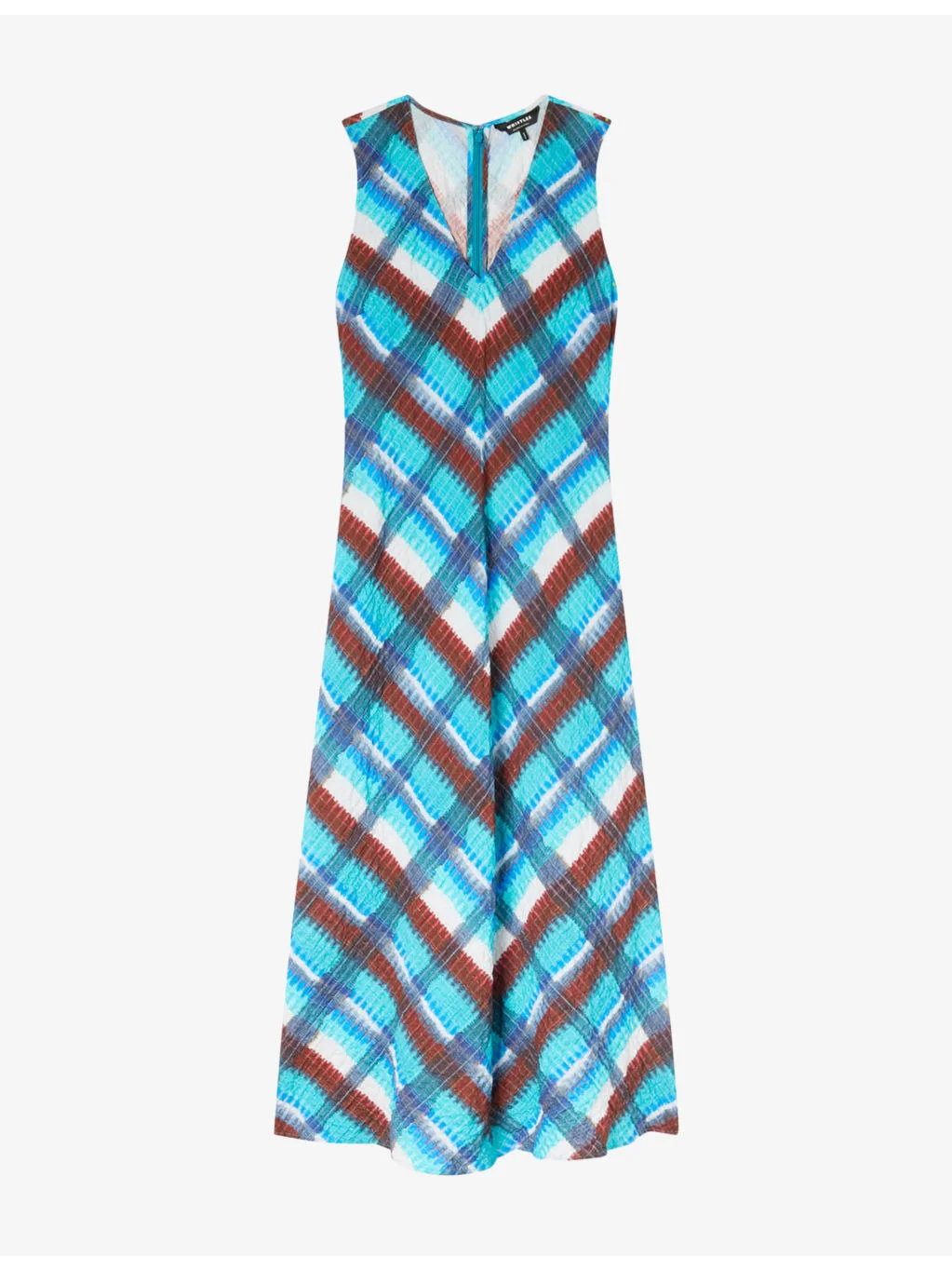 Checked V-Neck Cotton Midi Dress - 1