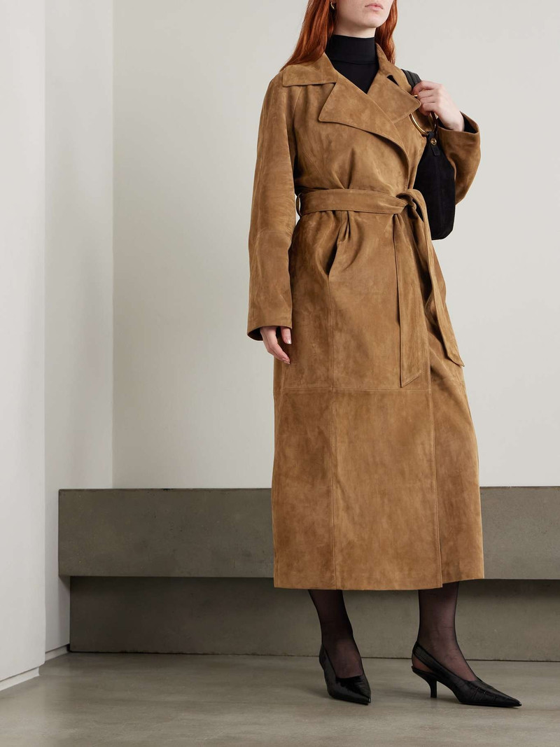 NOUR HAMMOUR Althea belted suede coat Tan outlook