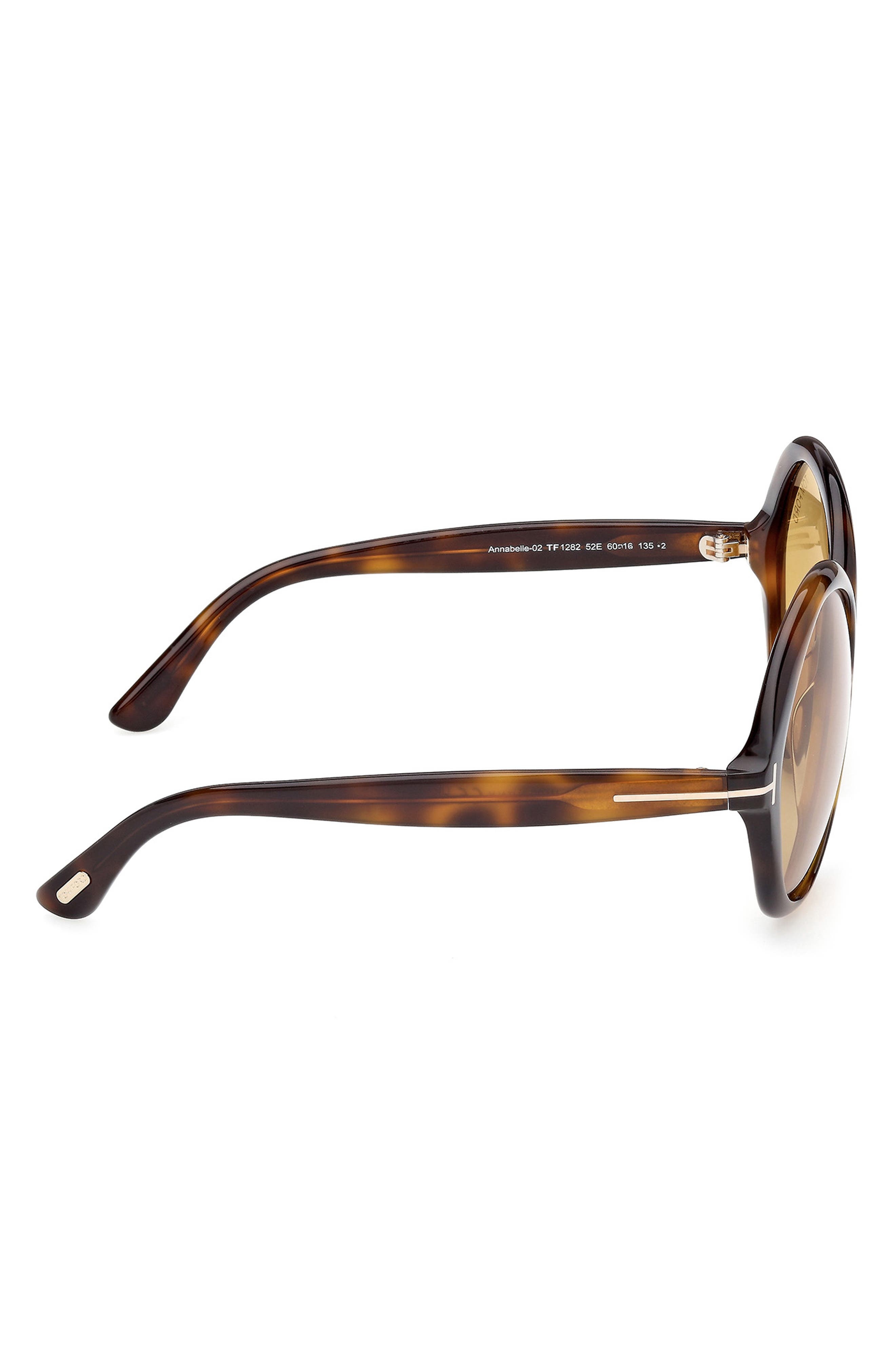 TOM FORD Annabelle 60mm Gradient Round Sunglasses in Shiny Dark Havana/Eco/Vicuna at Nordstrom - 5