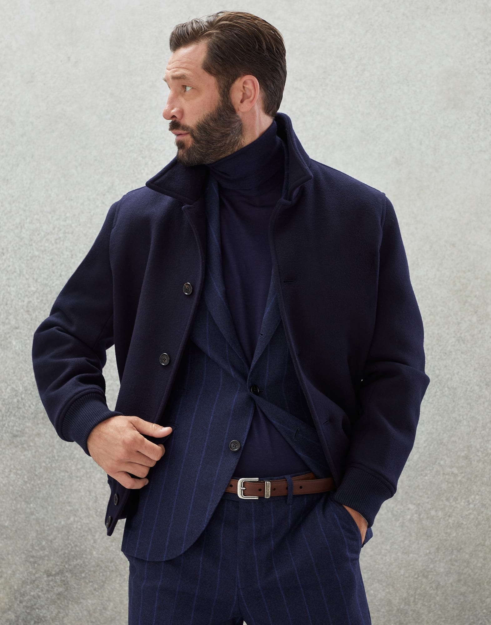 Virgin wool and cashmere double cloth outerwear jacket with shirt-style collar - 4