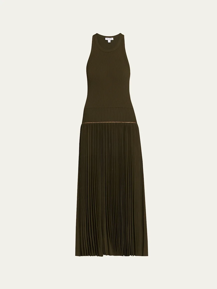 Sleeveless Drop-Waist Pleated Midi Dress - 1