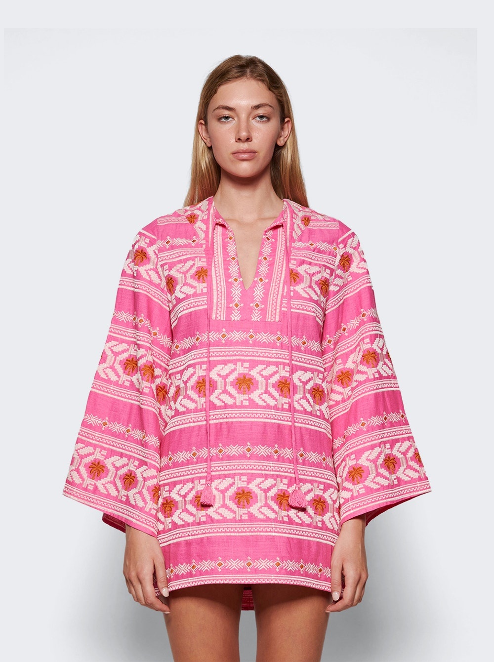 Apurimac Mini Tunic Dress Tropic Pink And Ecru - 3