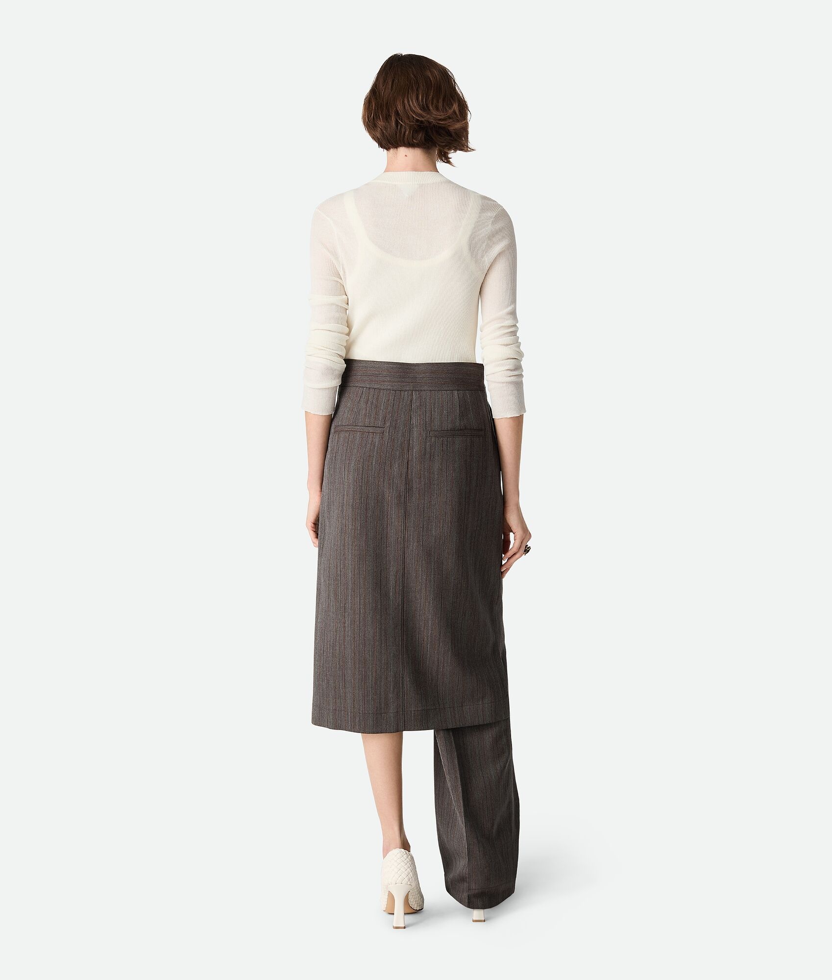 Wool Subtle Stripe Skirt Trousers - 3