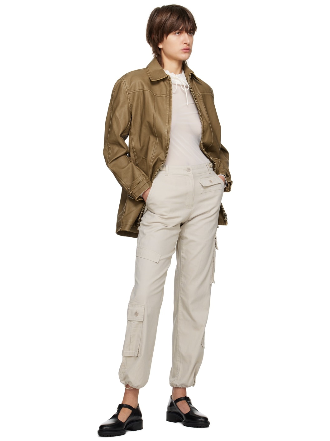 Beige Paneled Cargo Pants - 4