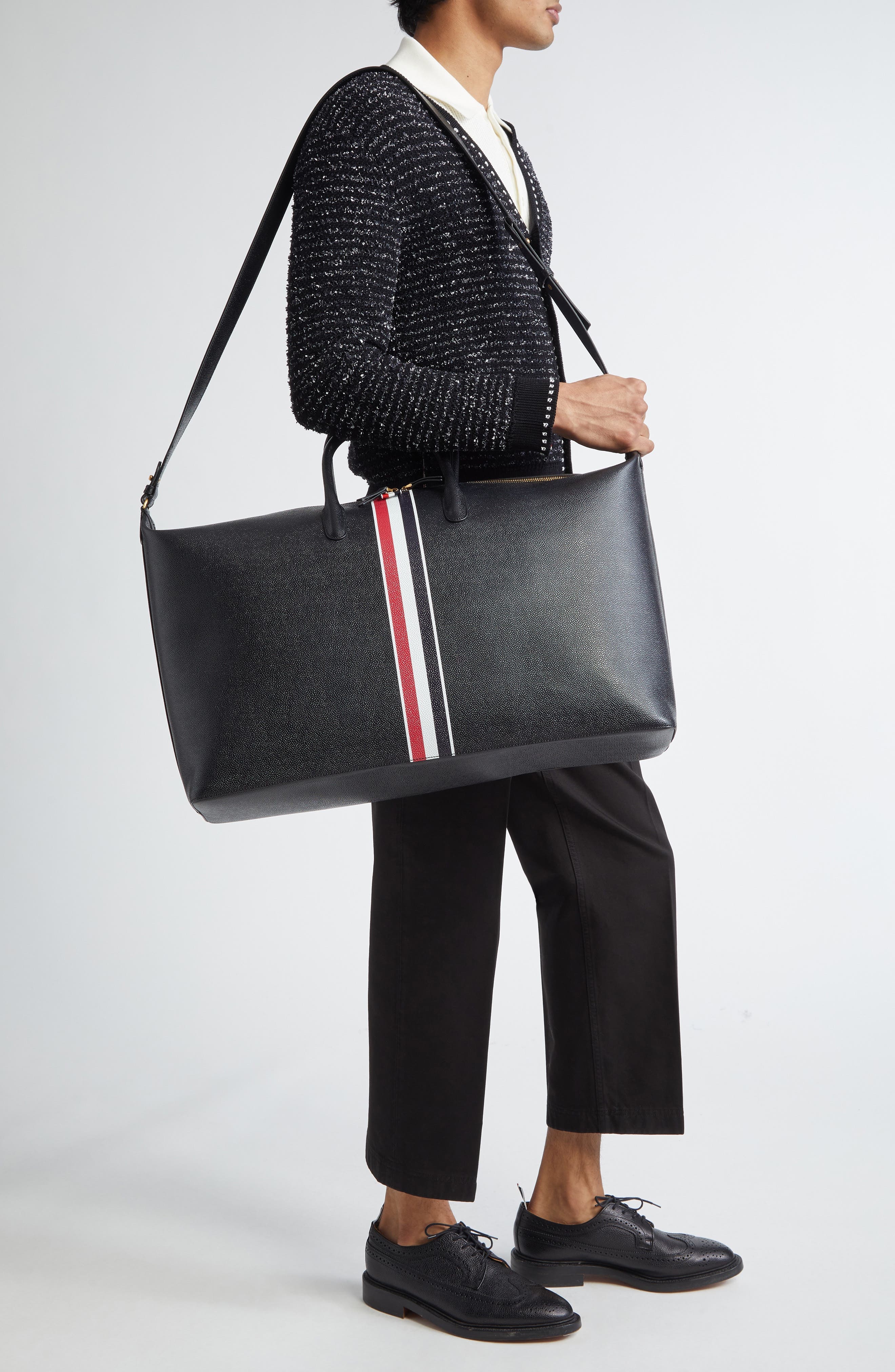 Thom Browne RWB Stripe Leather Duffle Bag in Black at Nordstrom - 3