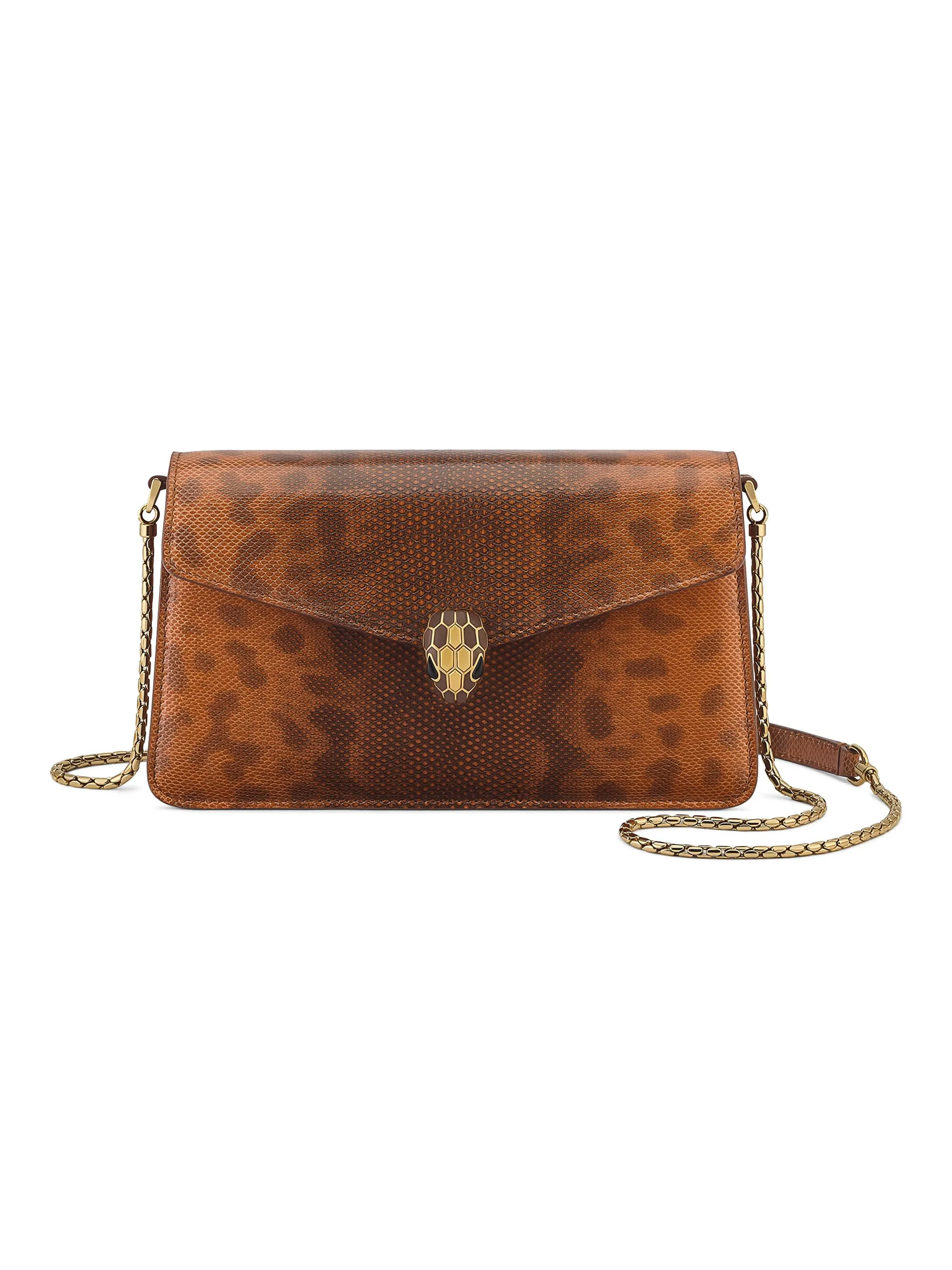 Women's Serpenti Printed Snake-Embossed Leather Shoulder Bag - Amber - 1