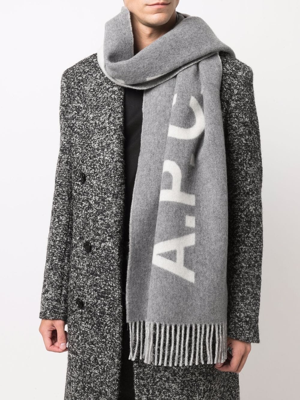 logo-jacquard wool scarf - 2