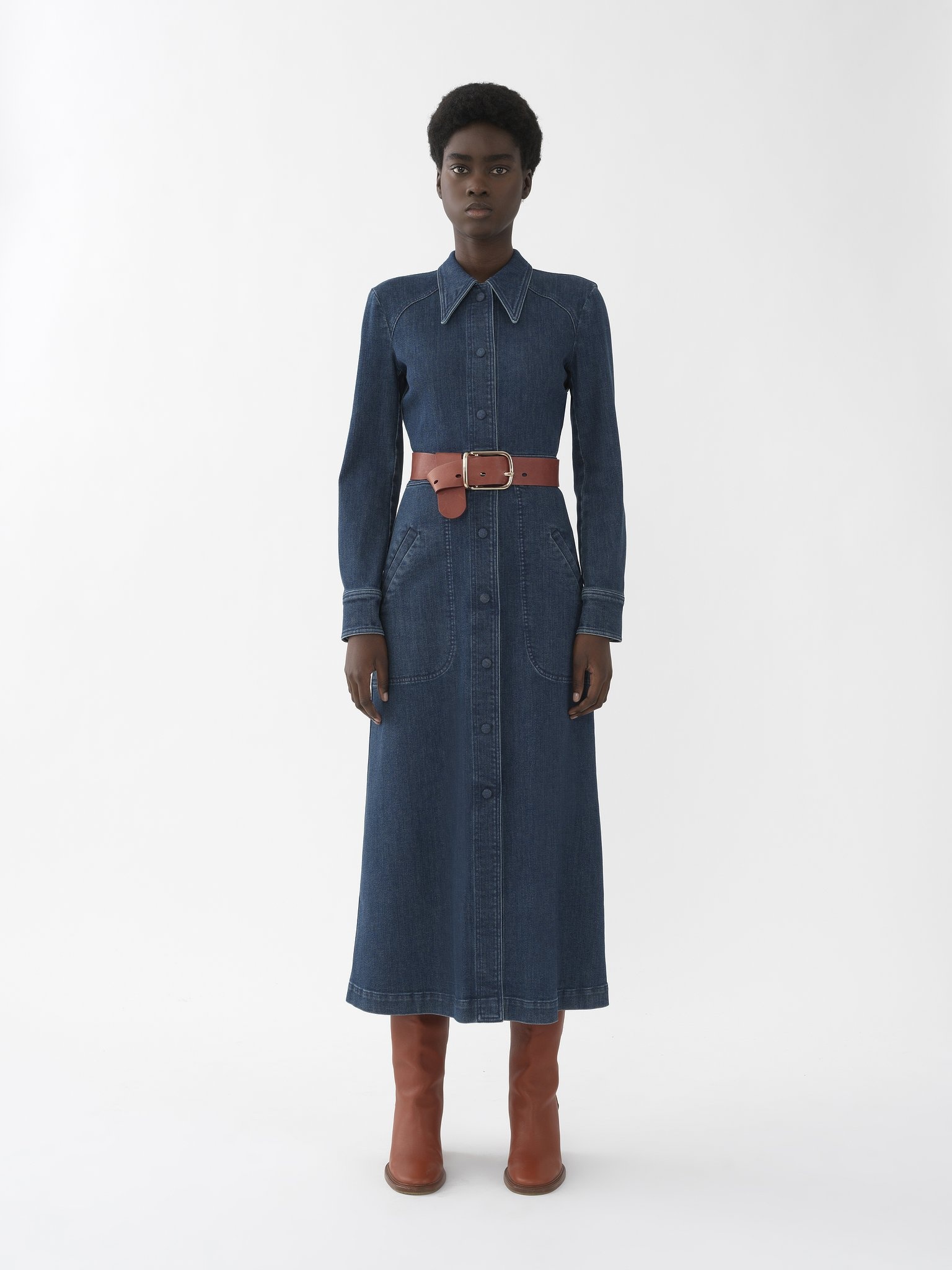 LONG-SLEEVE DENIM SHIRT DRESS - 3