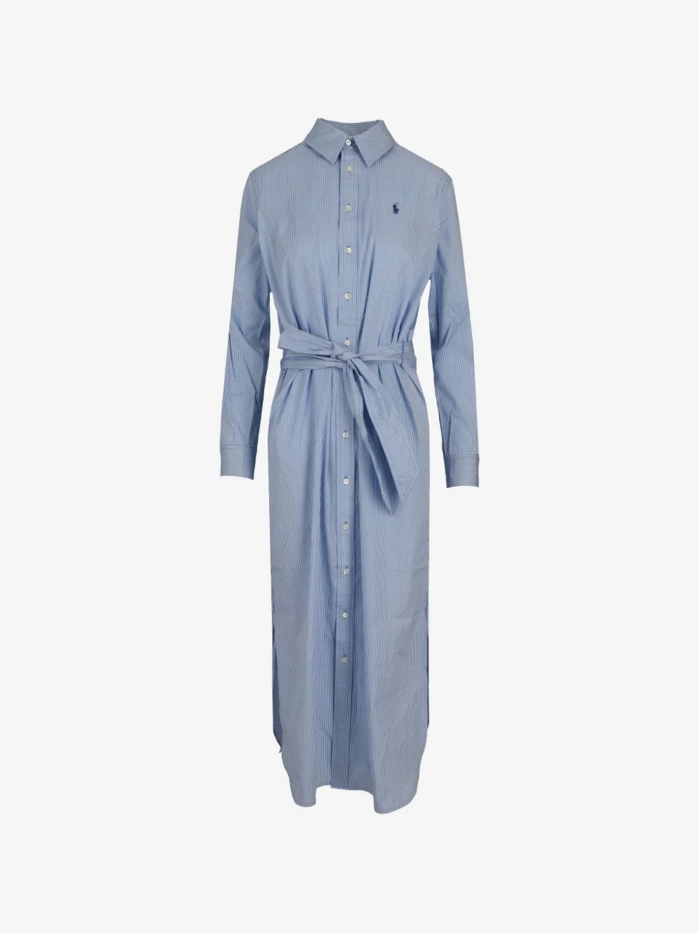vertical-stripe belted shirt dress - 1
