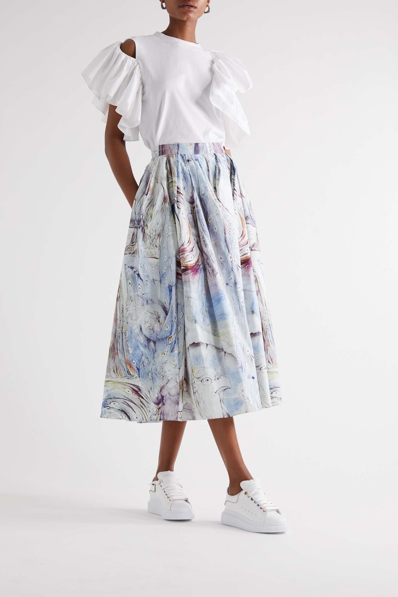 Pleated printed faille midi skirt - 2