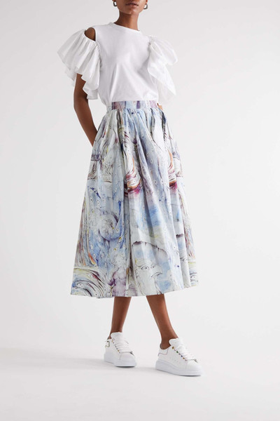 Alexander McQueen Pleated printed faille midi skirt outlook