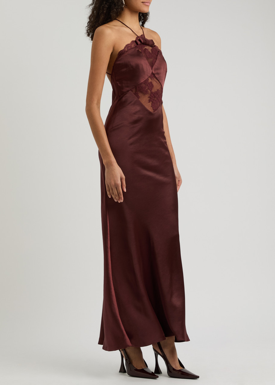 Self-portrait Lace-trimmed Satin Maxi Dress - 2