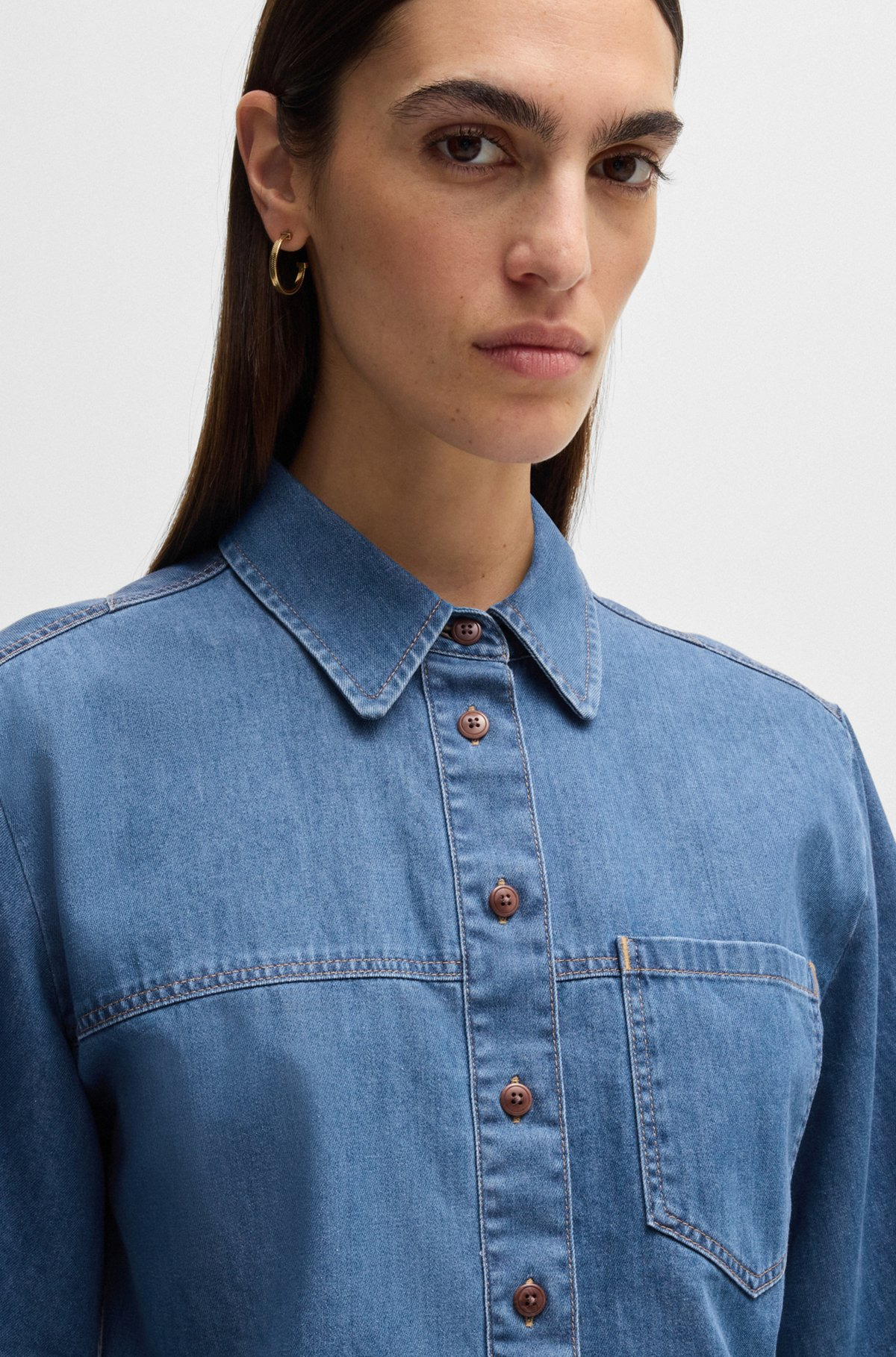 RELAXED-FIT BLOUSE IN BLUE SELVEDGE DENIM - 4
